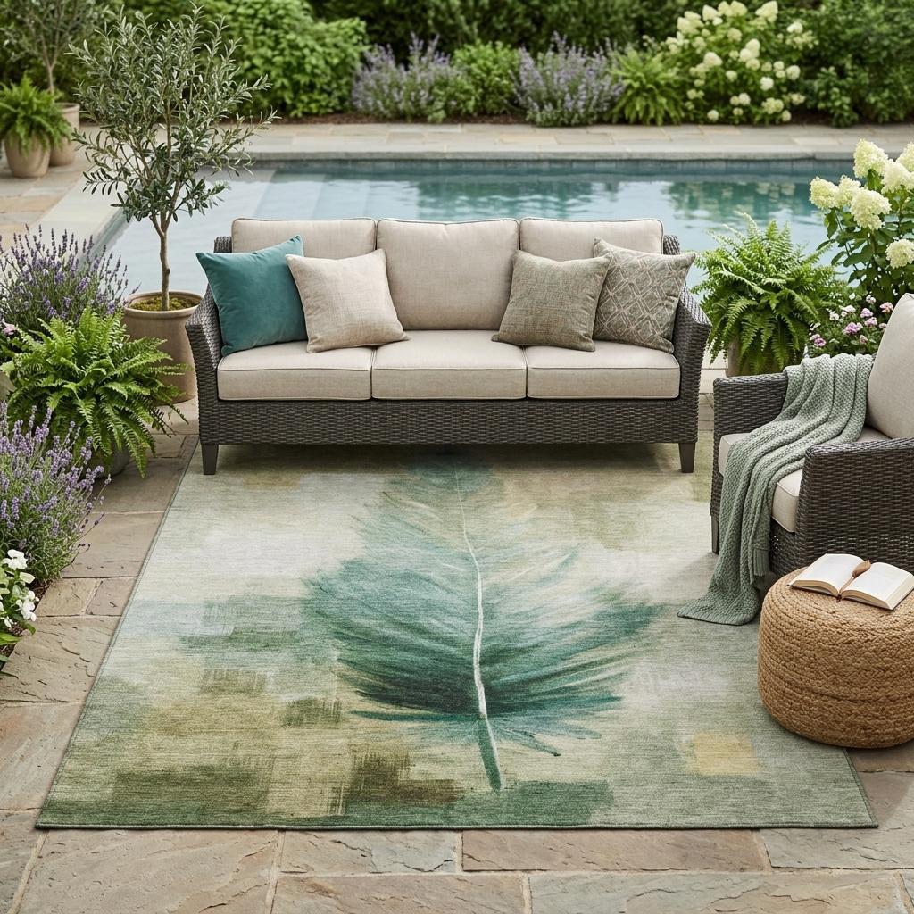 5' X 8' Green And Brown Botanical Leaves Washable Indoor Outdoor Area Rug Homeroots Outdoor
