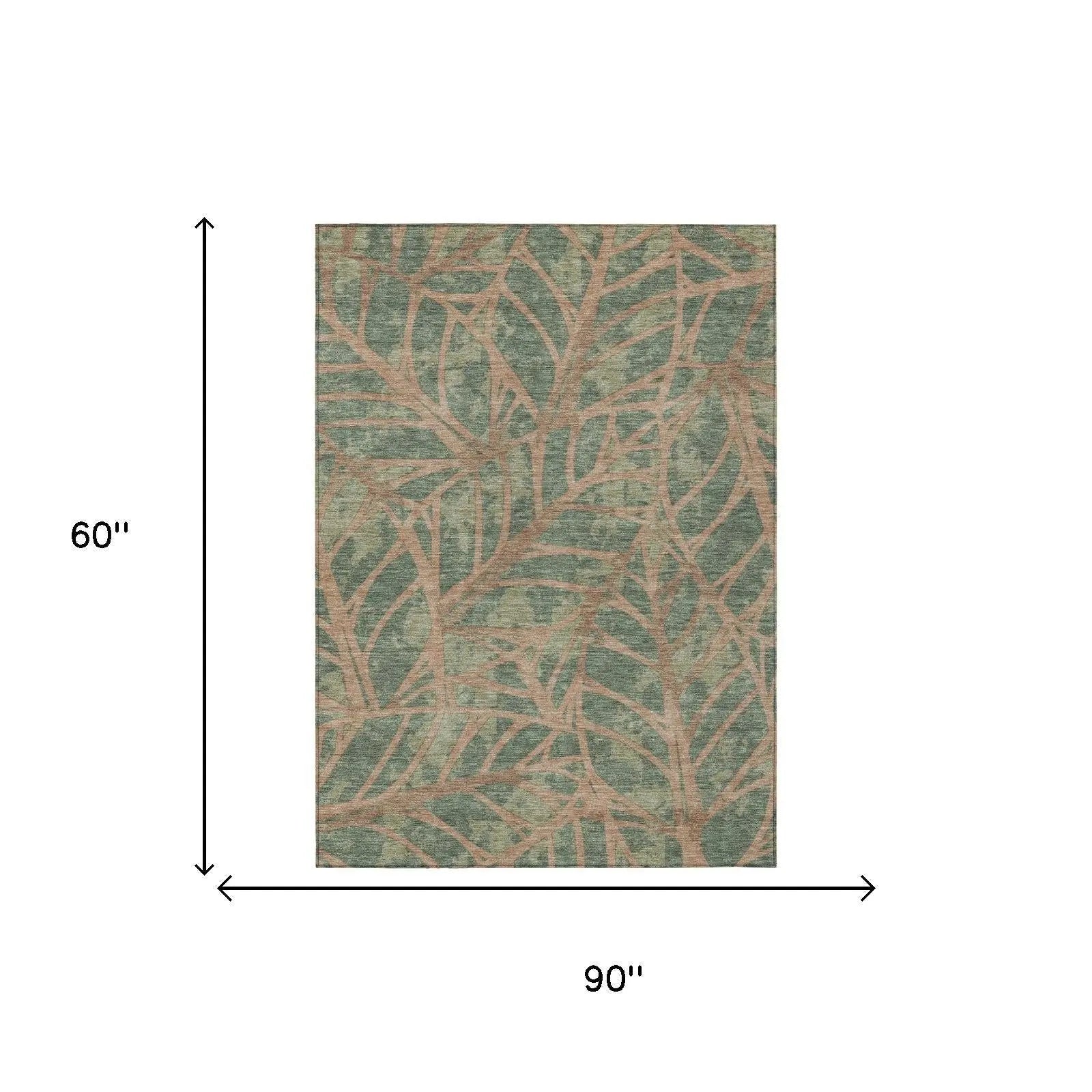 5' X 8' Green And Brown Floral Washable Indoor Outdoor Area Rug Homeroots Outdoor