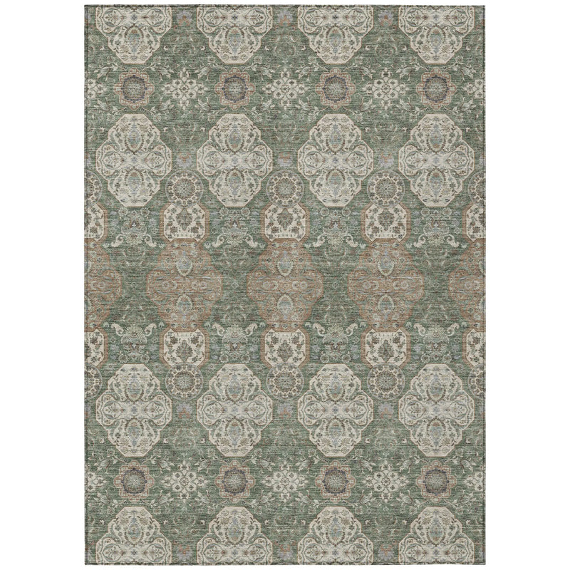 5' X 8' Green And Brown Floral Washable Indoor Outdoor Area Rug Homeroots Outdoor