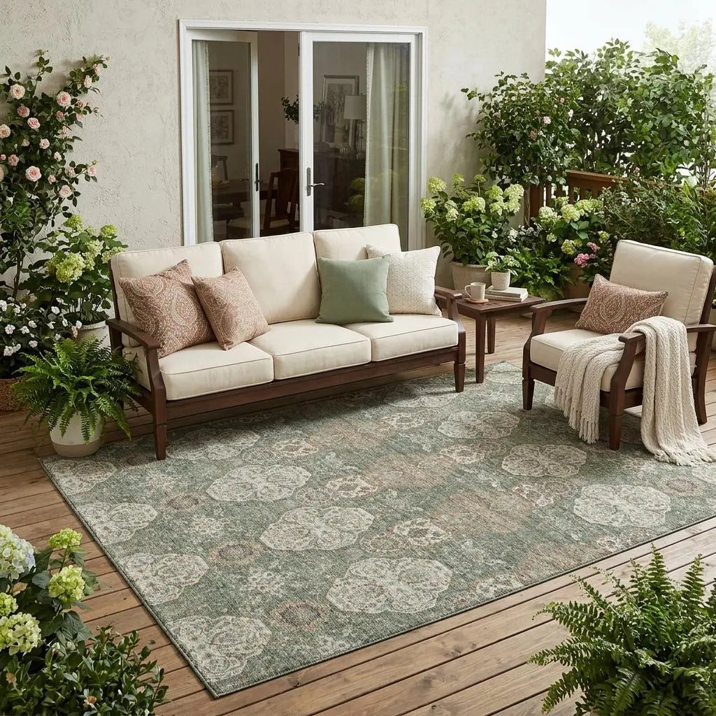 5' X 8' Green And Brown Floral Washable Indoor Outdoor Area Rug Homeroots Outdoor