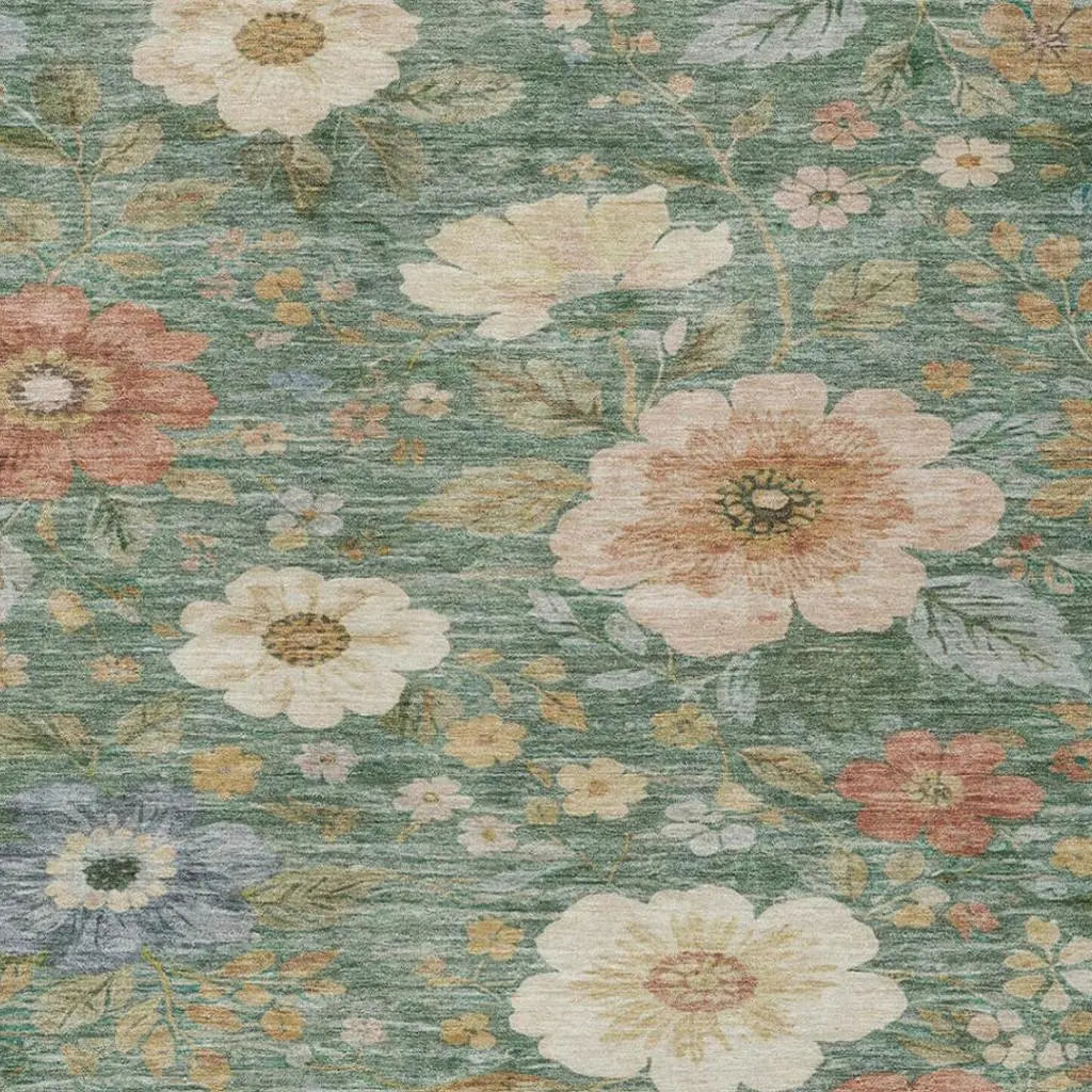 5' X 8' Green And Brown Floral Washable Indoor Outdoor Area Rug Homeroots Outdoor