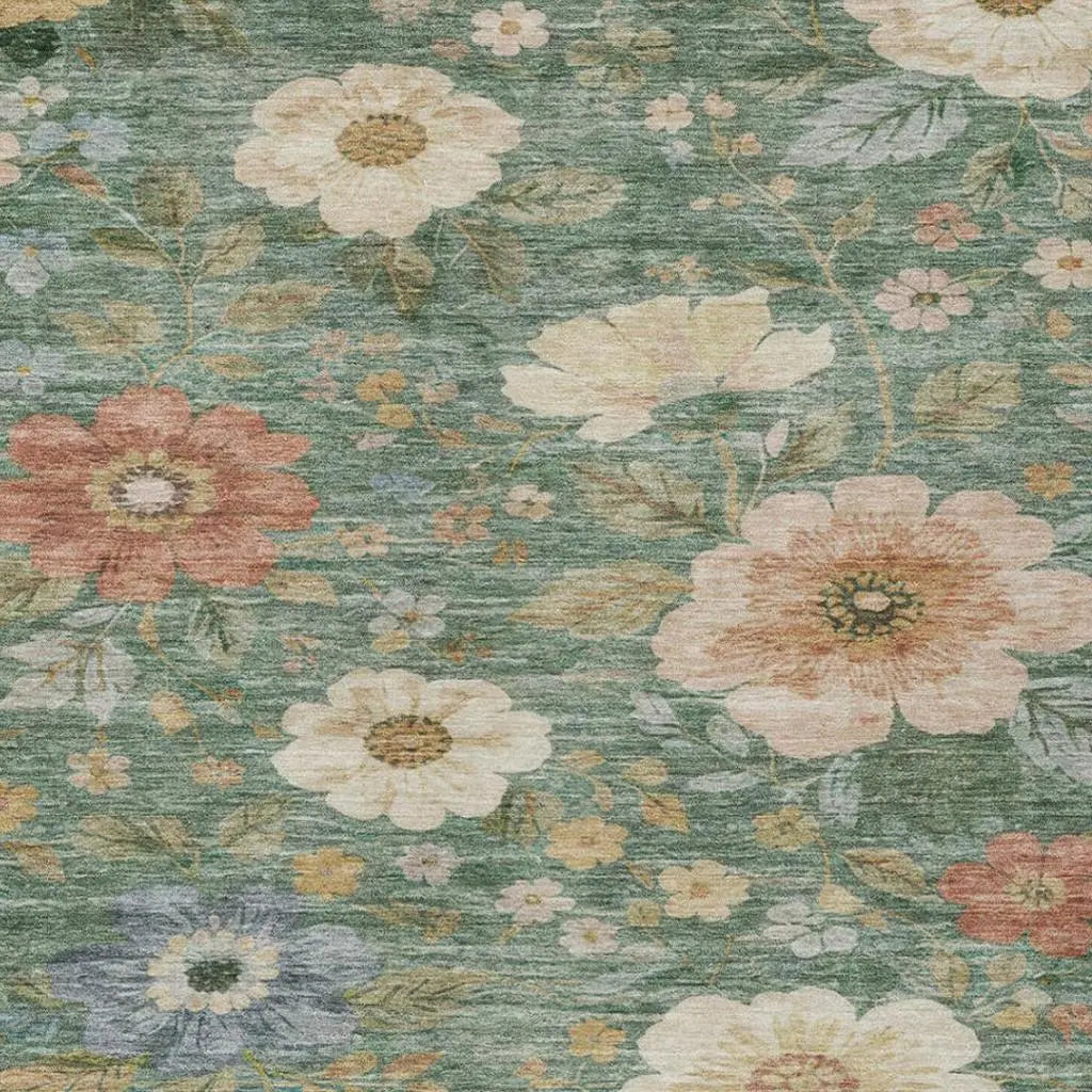 5' X 8' Green And Brown Floral Washable Indoor Outdoor Area Rug Homeroots Outdoor