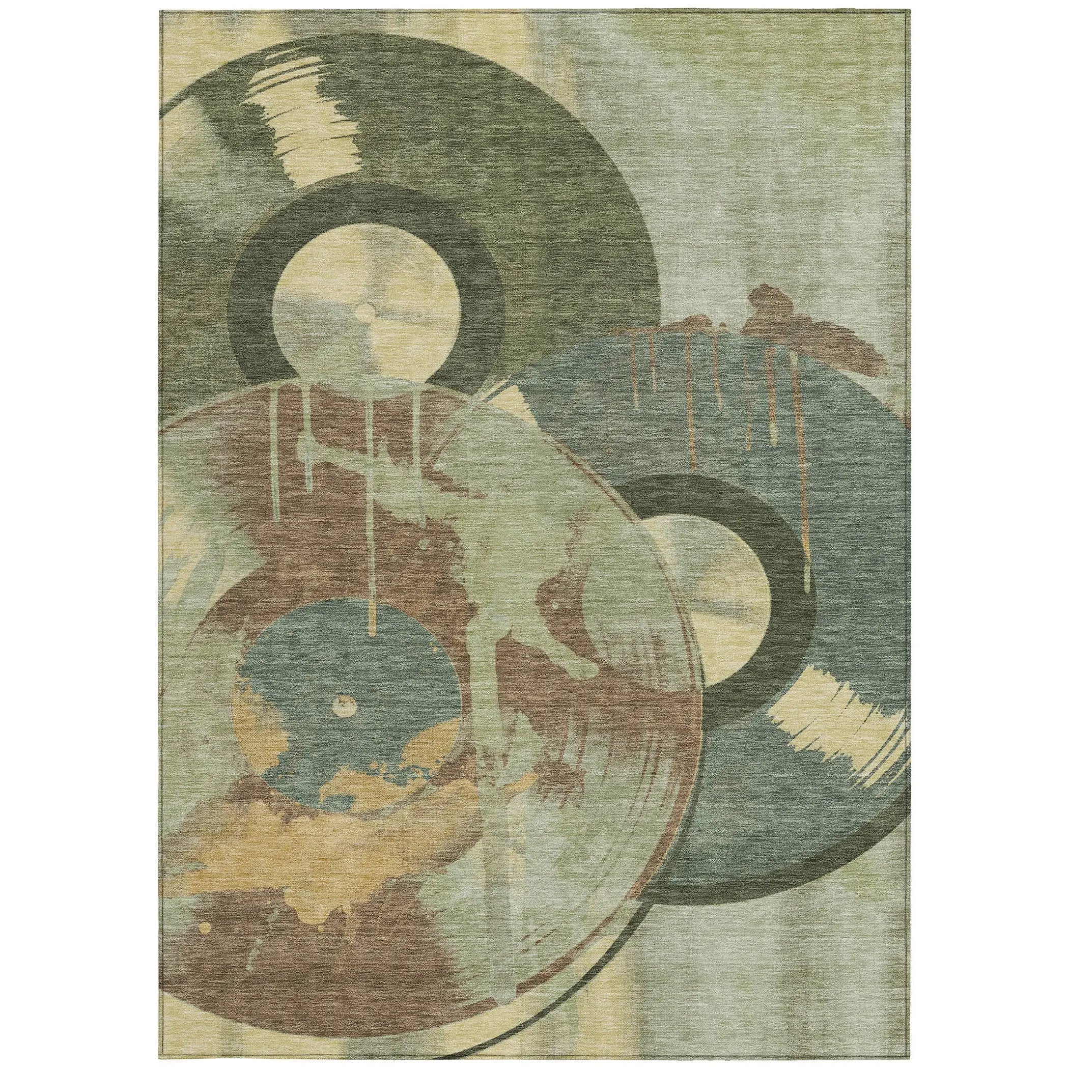 5' X 8' Green And Brown Geometric Washable Indoor Outdoor Area Rug Homeroots Outdoor