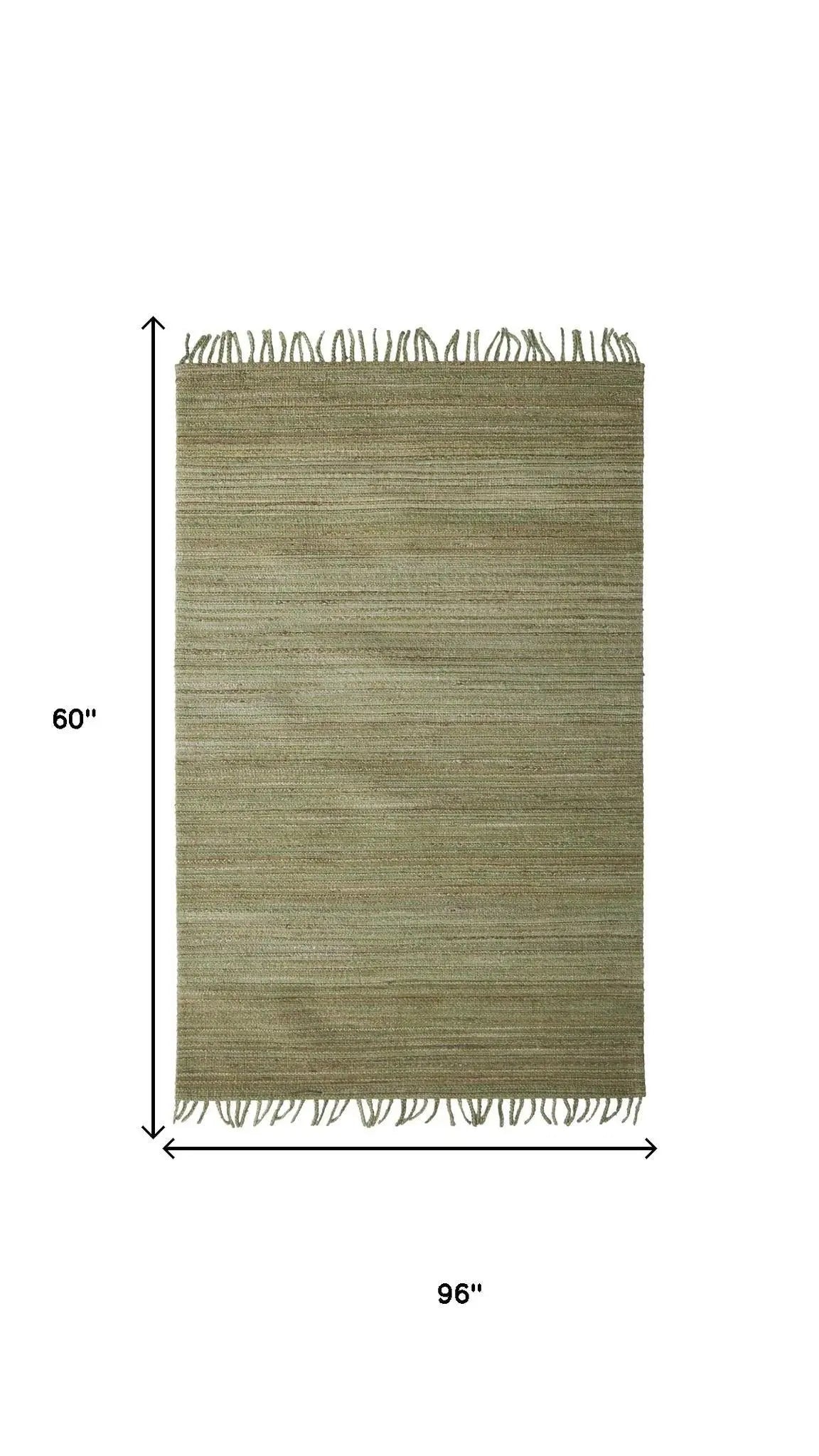 5' X 8' Green And Brown Jute Hand Woven Area Rug With Fringe Homeroots Home Decor