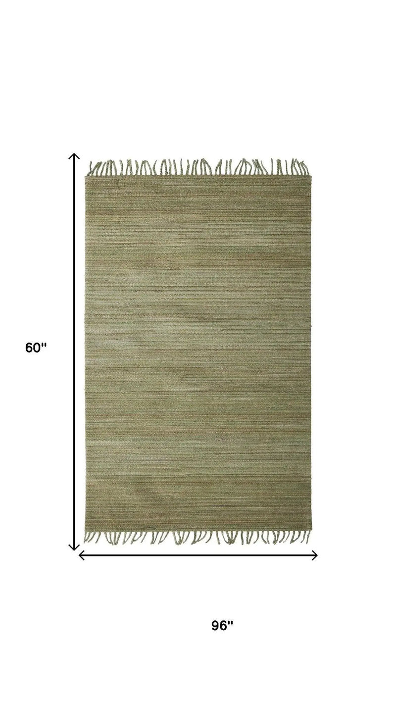 5' X 8' Green And Brown Jute Hand Woven Area Rug With Fringe Homeroots Home Decor
