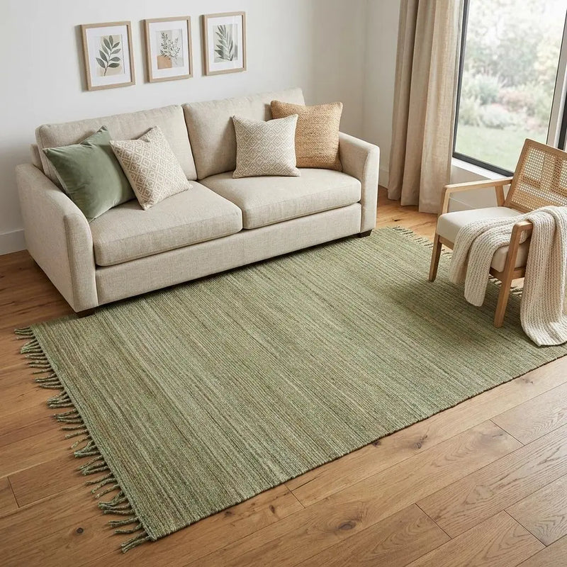 5' X 8' Green And Brown Jute Hand Woven Area Rug With Fringe Homeroots Home Decor