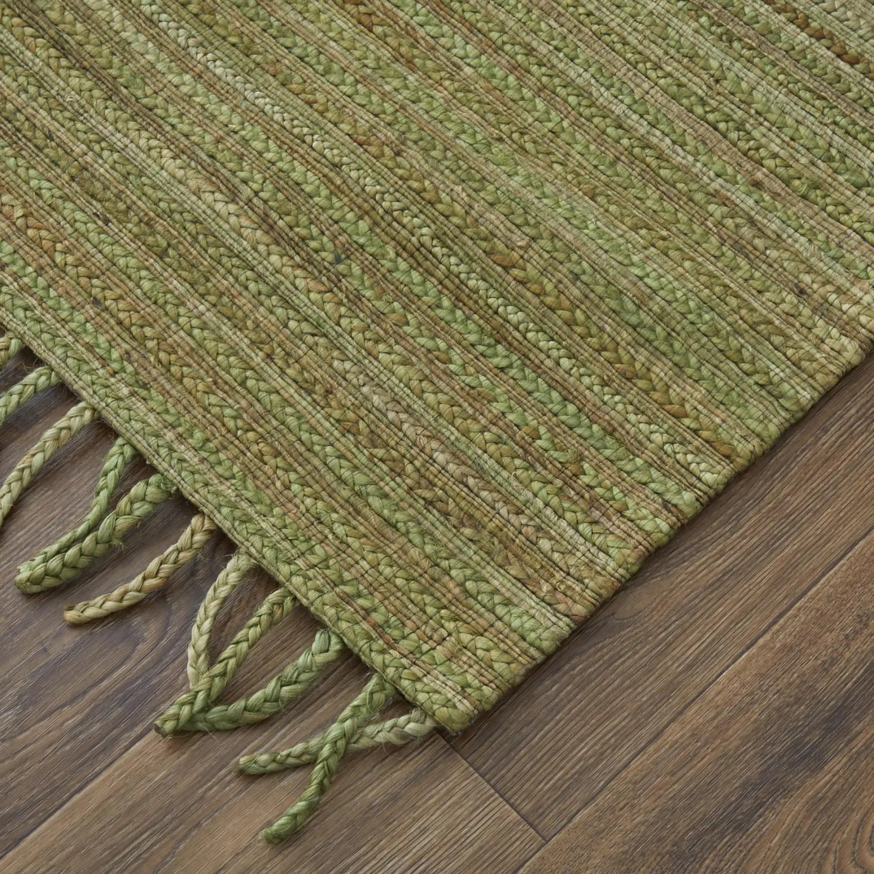 5' X 8' Green And Brown Jute Hand Woven Area Rug With Fringe Homeroots Home Decor