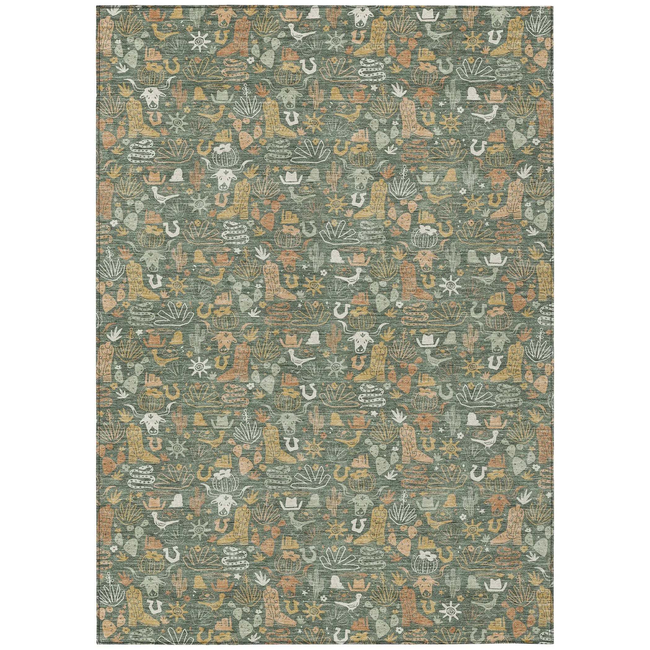 5' X 8' Green And Brown Stars Washable Indoor Outdoor Area Rug Homeroots Outdoor