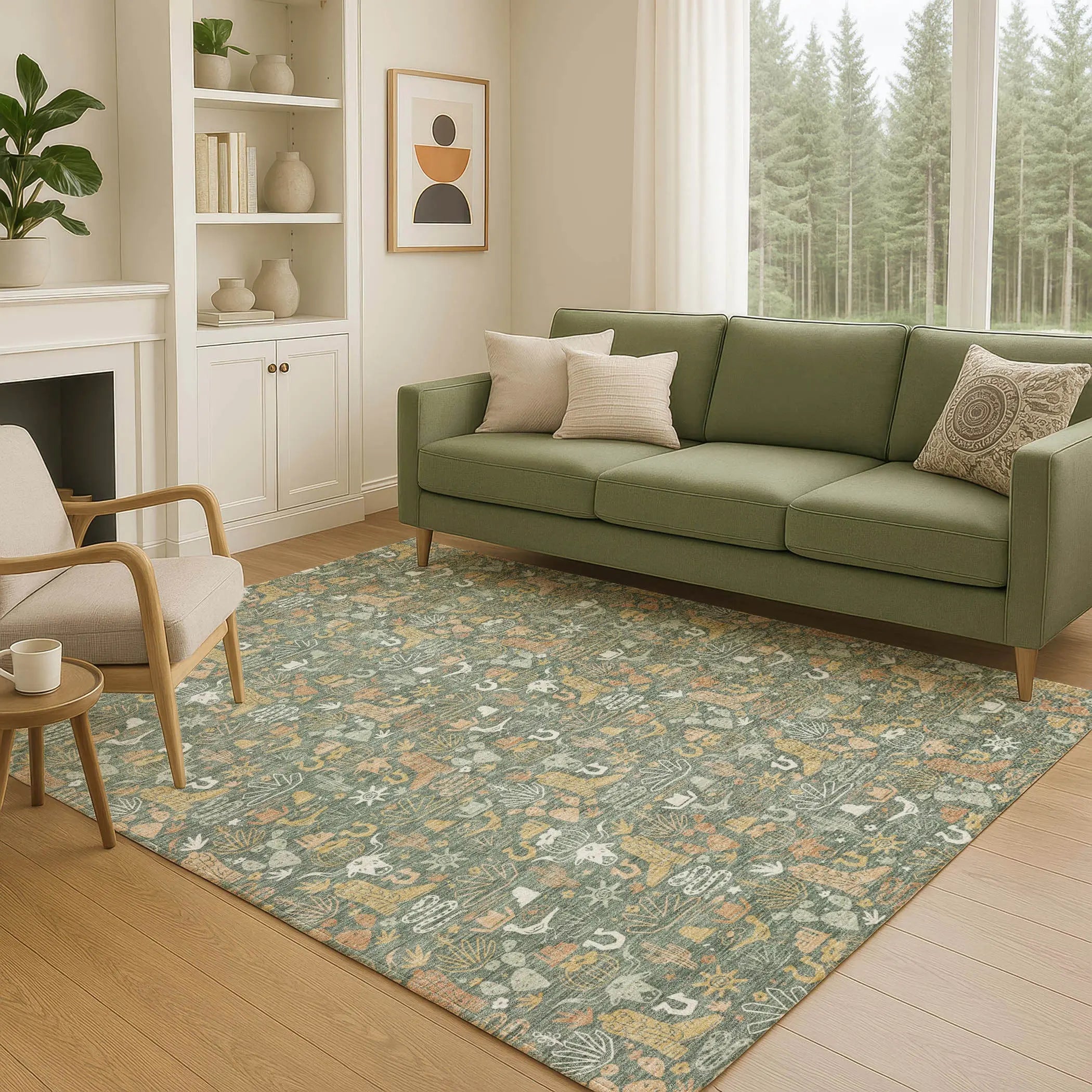 5' X 8' Green And Brown Stars Washable Indoor Outdoor Area Rug Homeroots Outdoor
