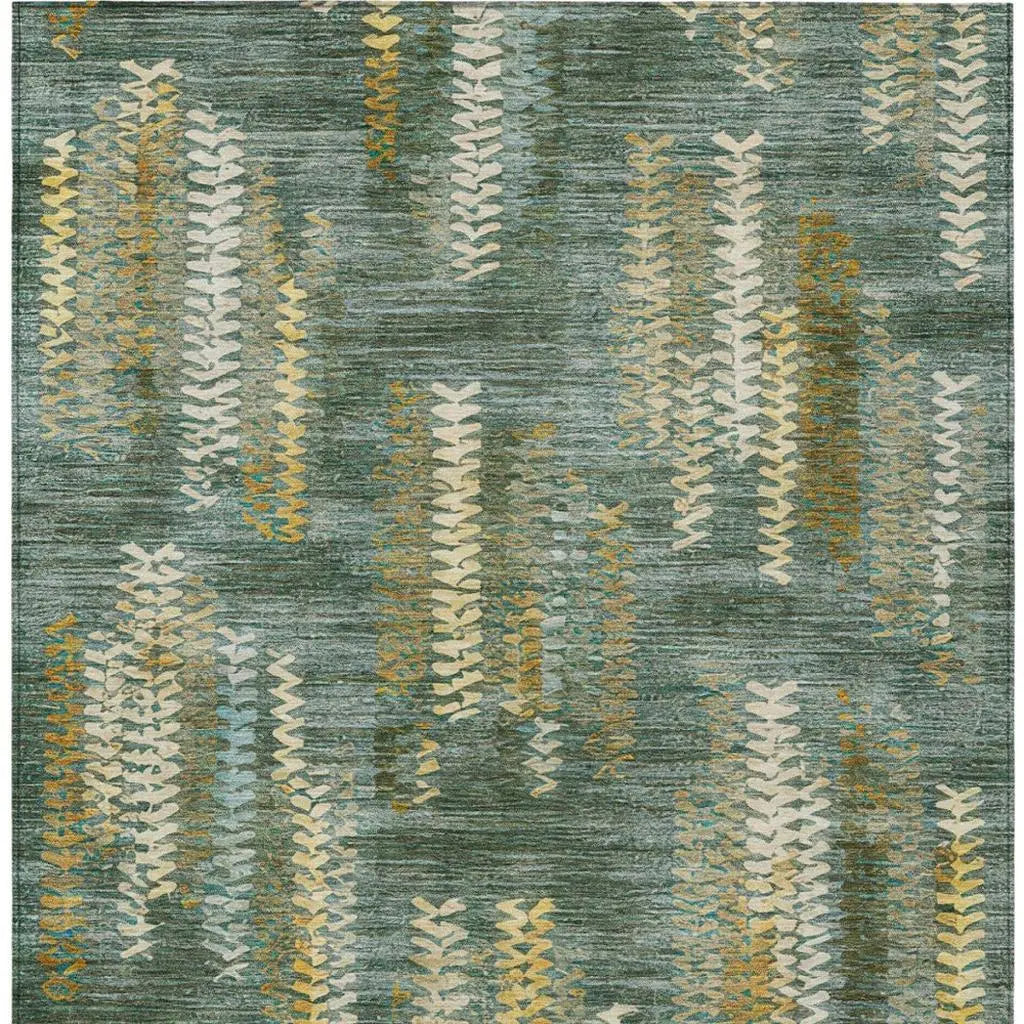 5' X 8' Green And Brown Striped Washable Indoor Outdoor Area Rug Homeroots Outdoor