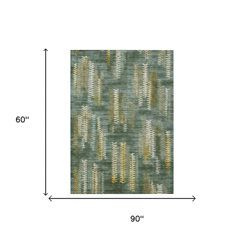 5' X 8' Green And Brown Striped Washable Indoor Outdoor Area Rug Homeroots Outdoor
