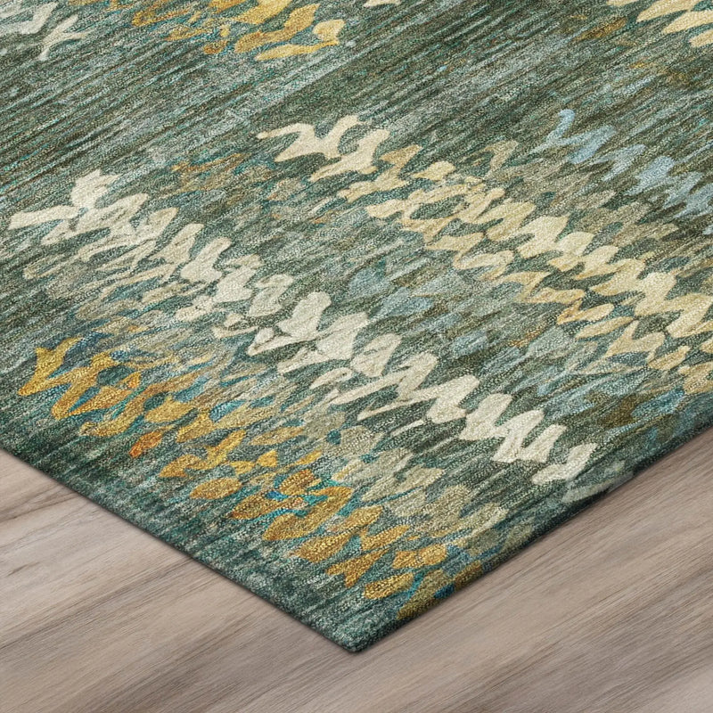 5' X 8' Green And Brown Striped Washable Indoor Outdoor Area Rug Homeroots Outdoor