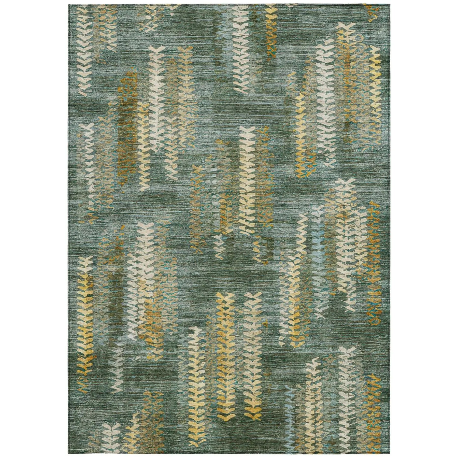 5' X 8' Green And Brown Striped Washable Indoor Outdoor Area Rug Homeroots Outdoor