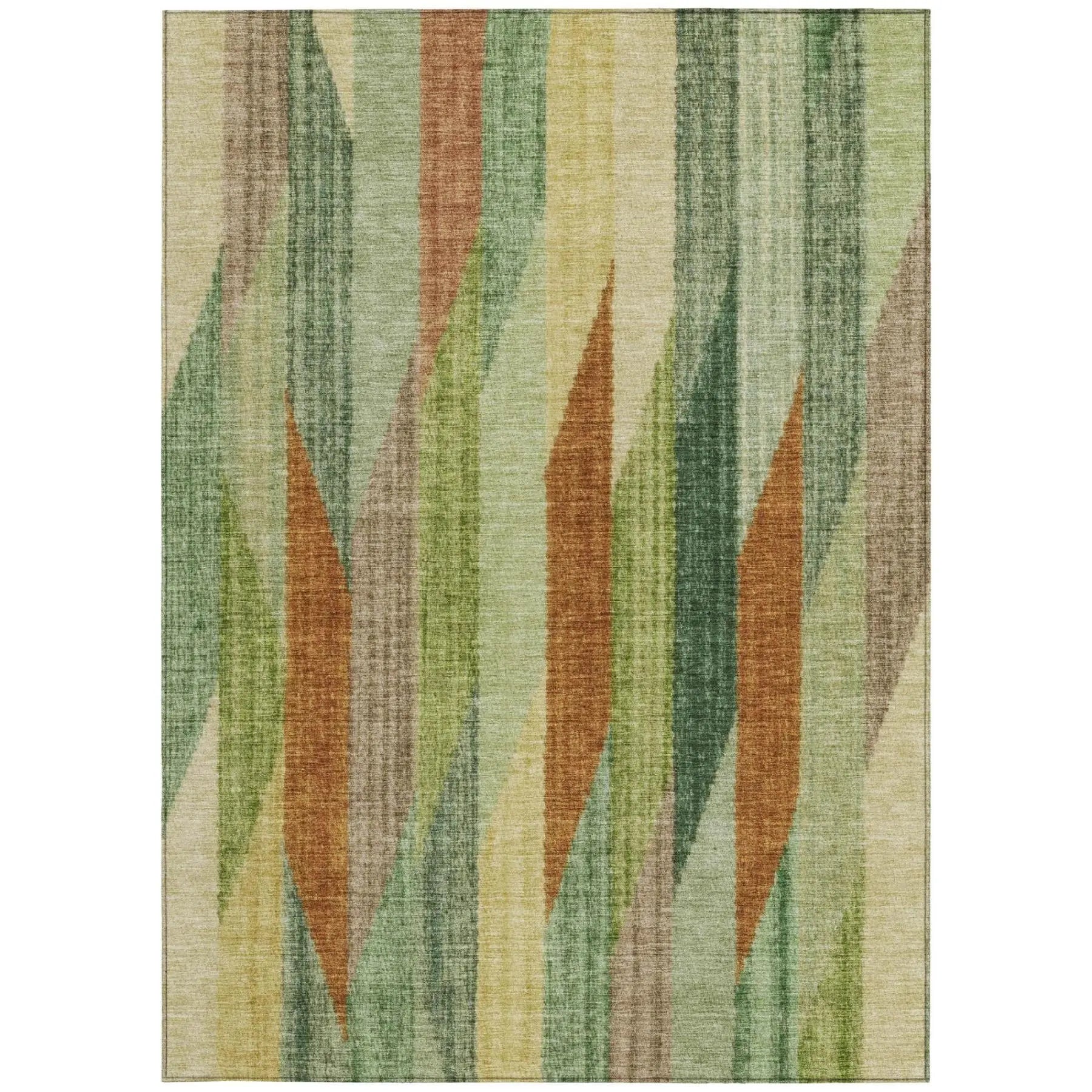 5' X 8' Green And Brown Striped Washable Indoor Outdoor Area Rug Homeroots Outdoor