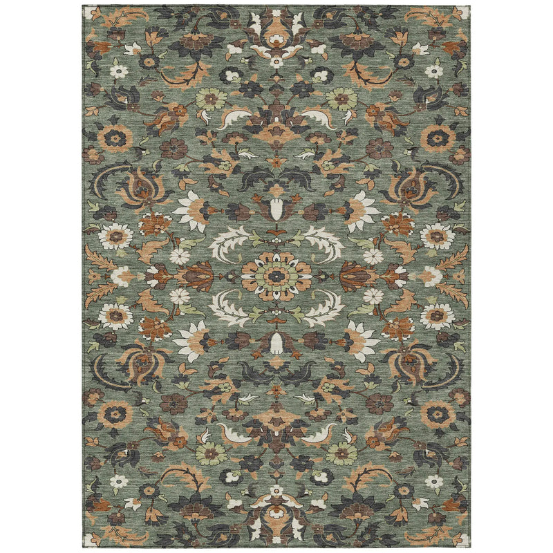 5' X 8' Green And Charcoal Floral Medallion Washable Indoor Outdoor Area Rug Homeroots Outdoor