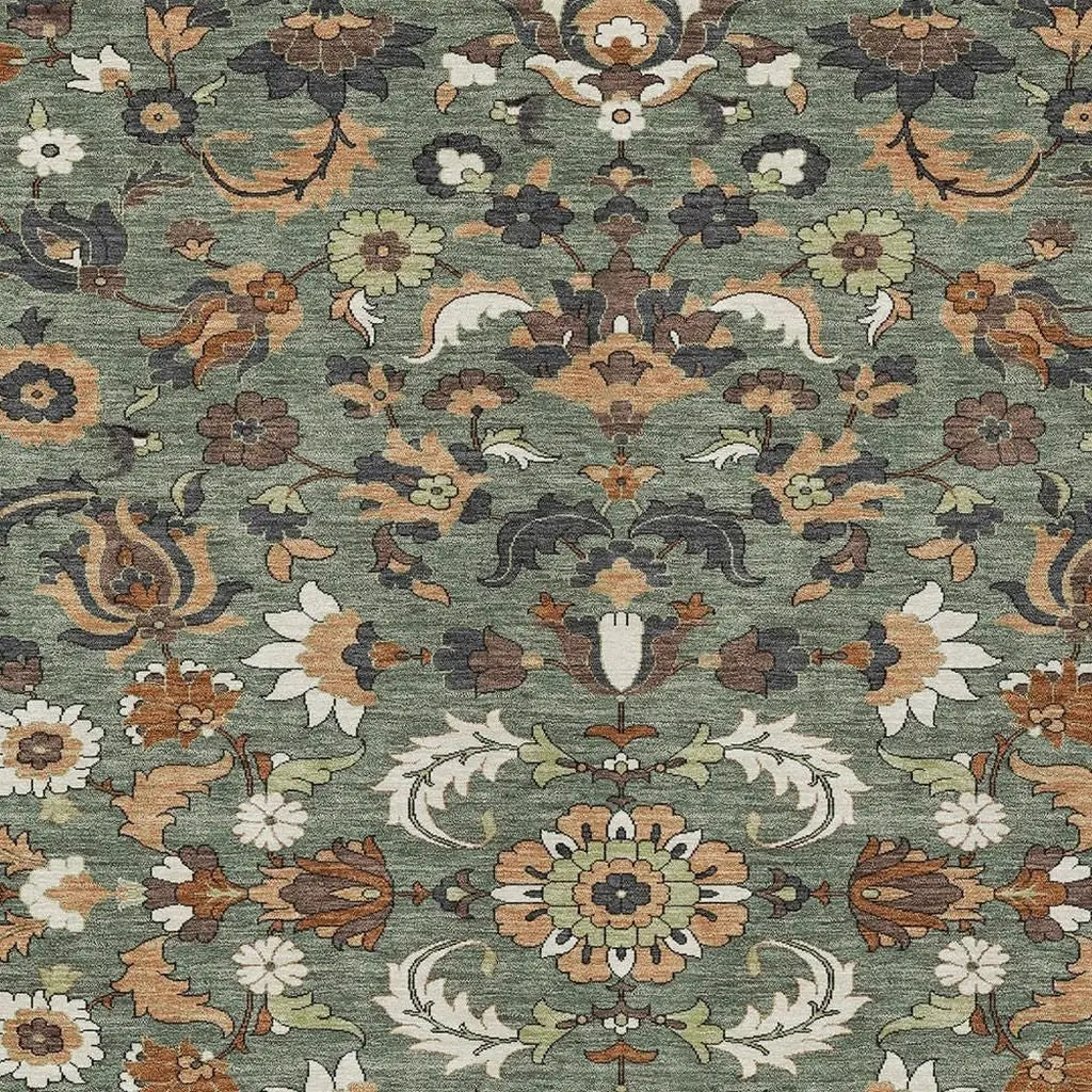 5' X 8' Green And Charcoal Floral Medallion Washable Indoor Outdoor Area Rug Homeroots Outdoor