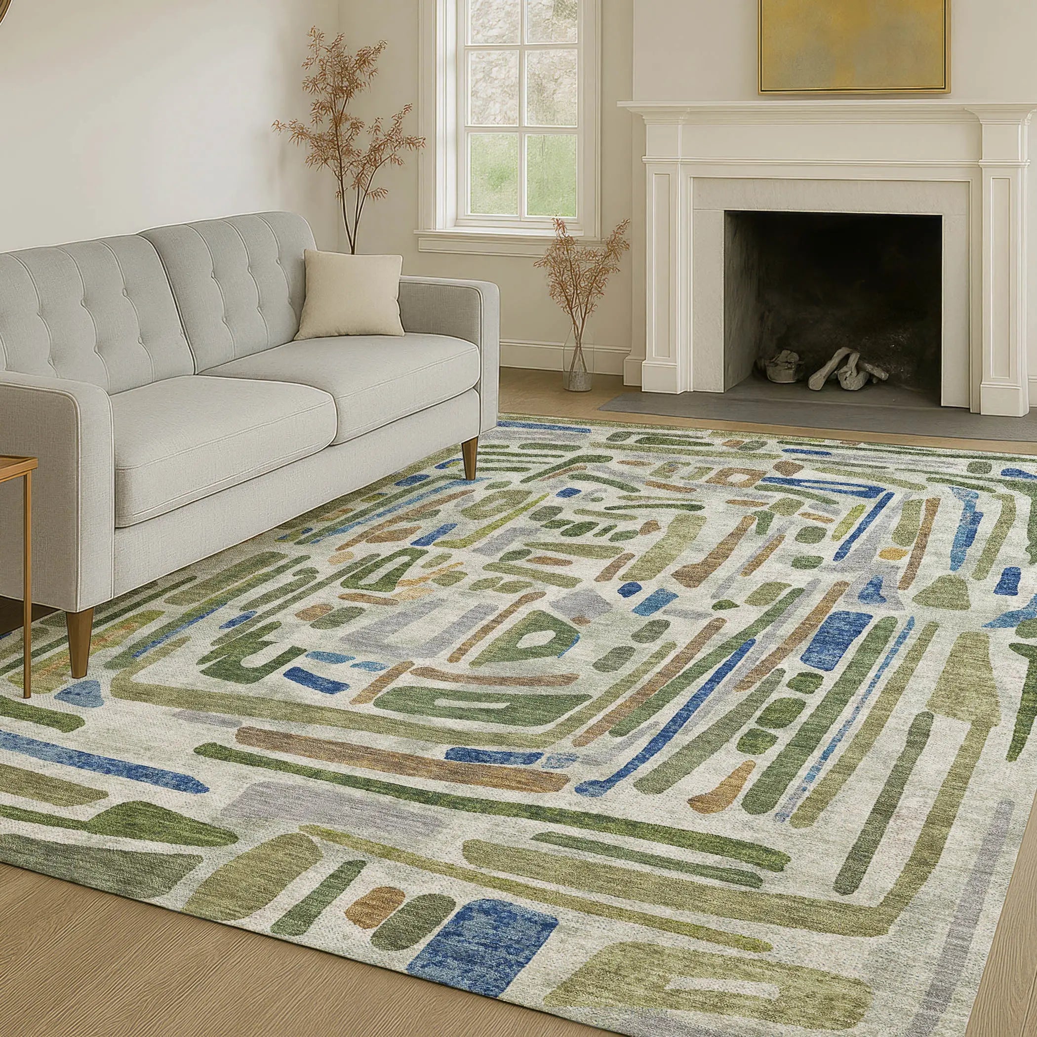 5' X 8' Green And Copper Abstract Washable Indoor Outdoor Area Rug Homeroots Outdoor