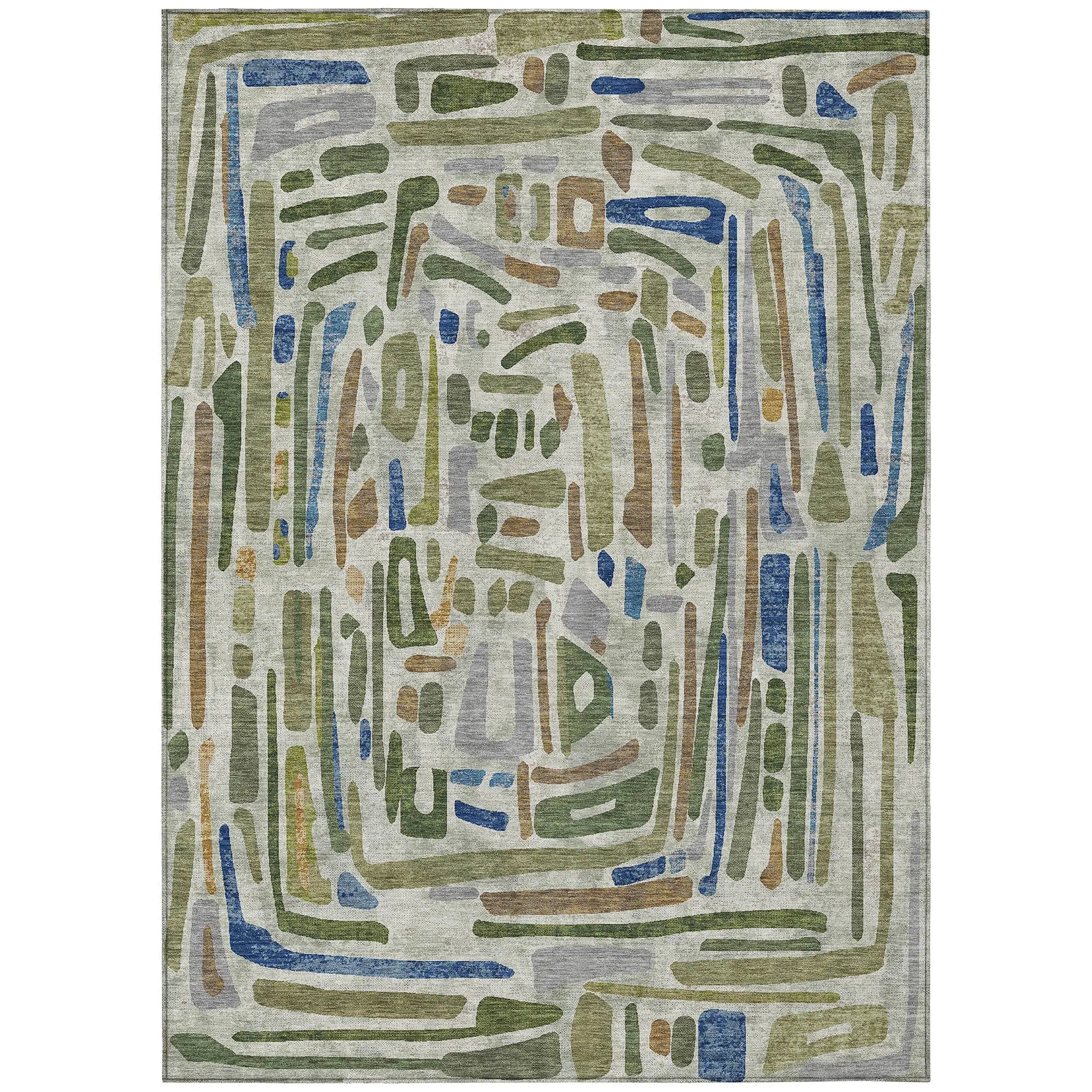 5' X 8' Green And Copper Abstract Washable Indoor Outdoor Area Rug Homeroots Outdoor