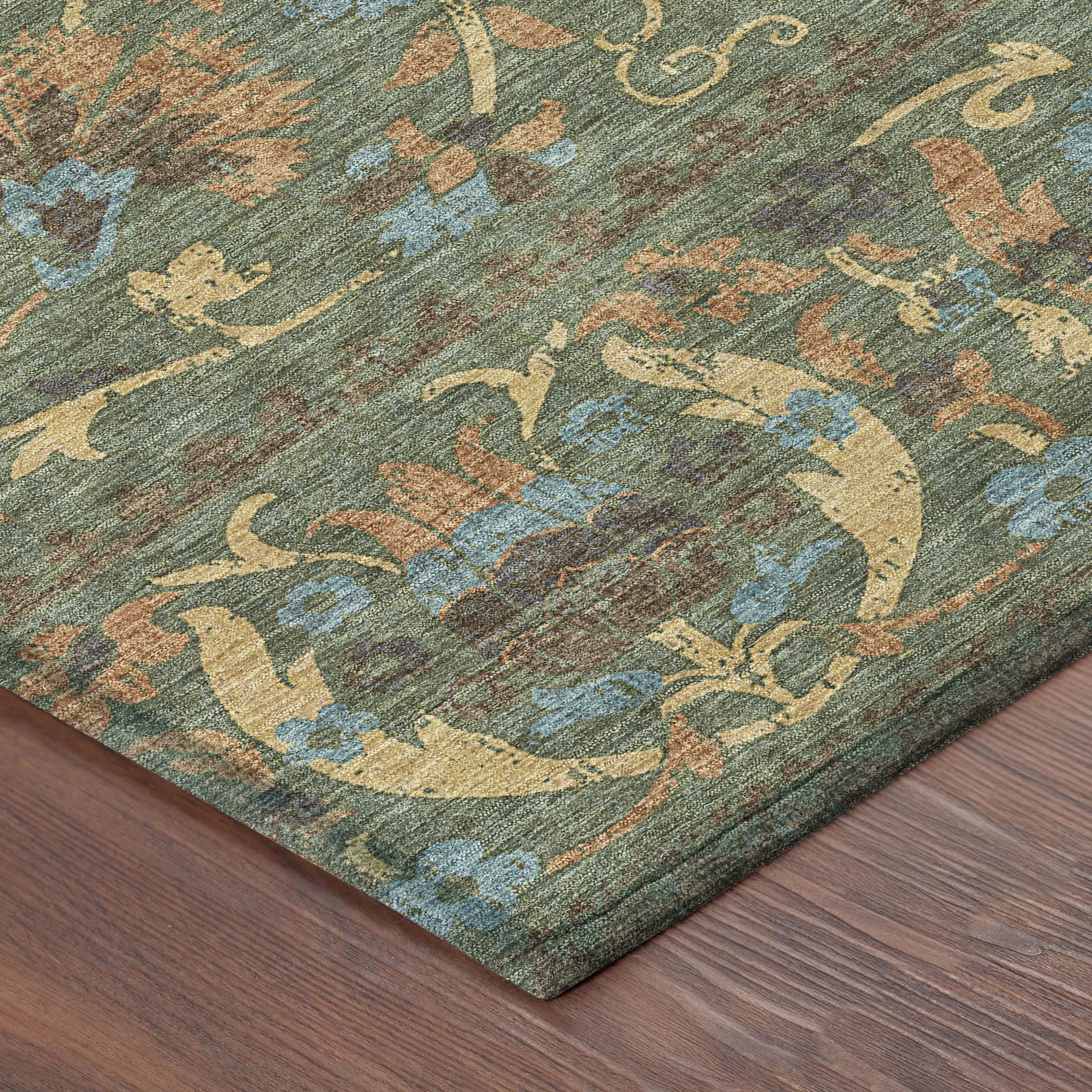5' X 8' Green And Copper Floral Washable Indoor Outdoor Area Rug Homeroots Outdoor