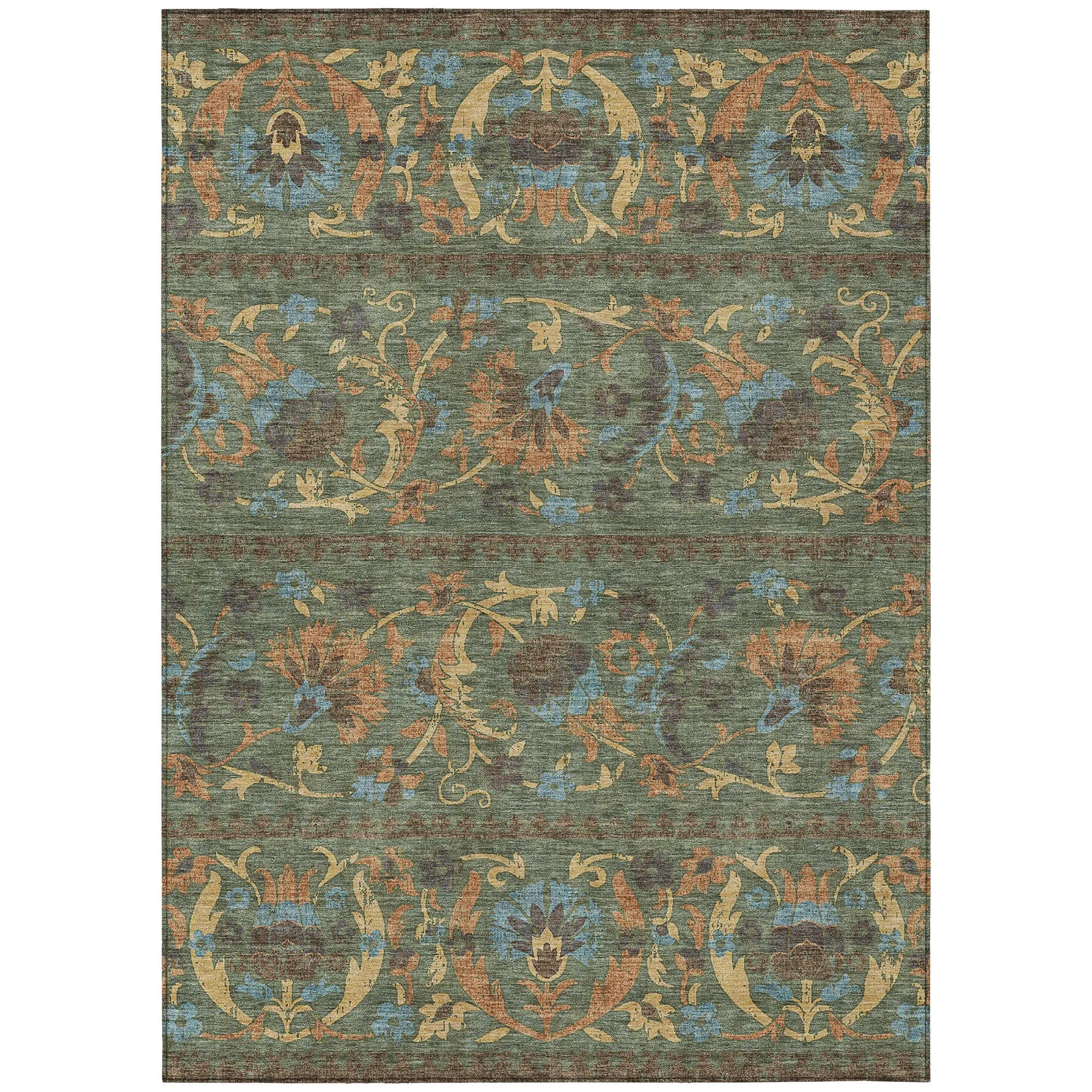 5' X 8' Green And Copper Floral Washable Indoor Outdoor Area Rug Homeroots Outdoor