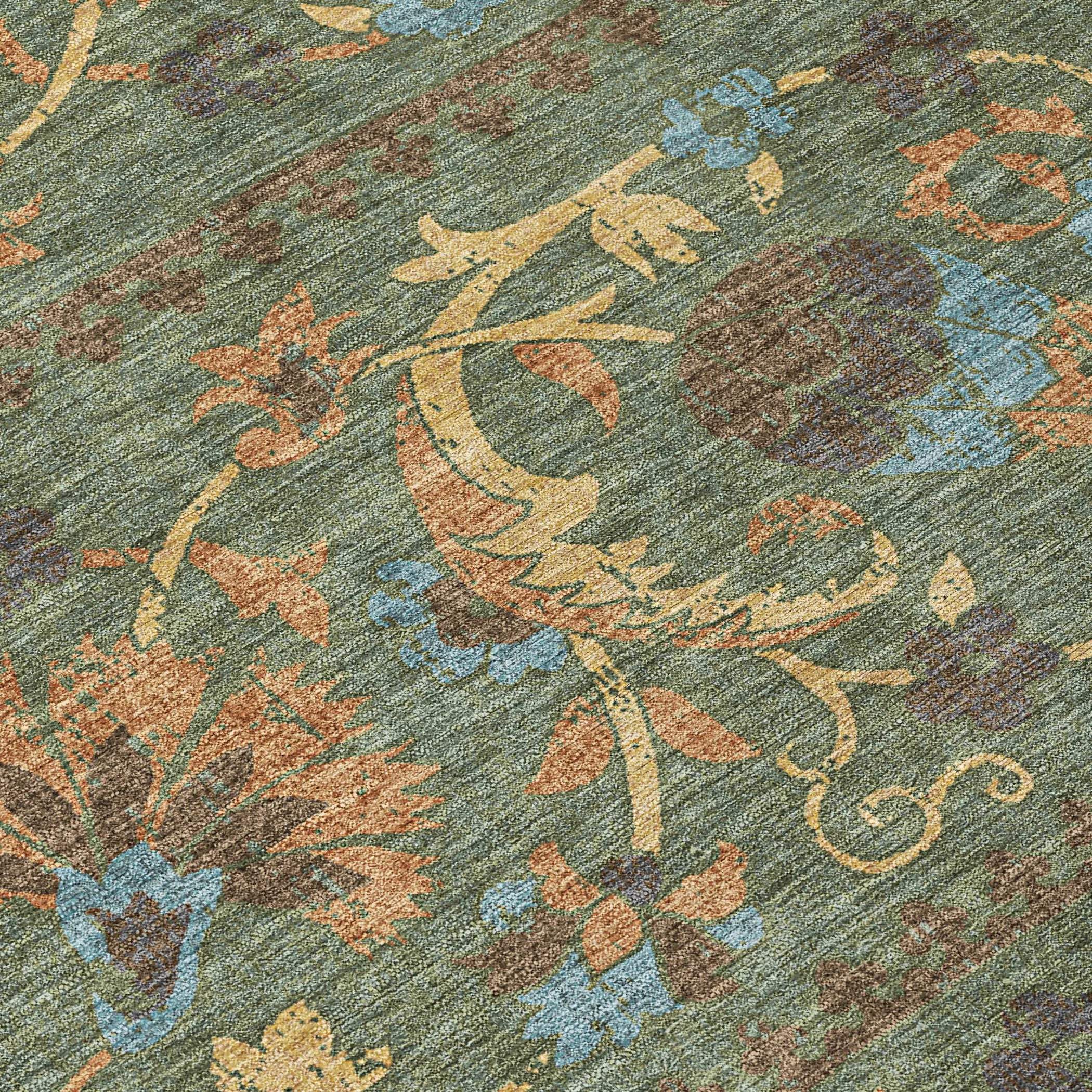 5' X 8' Green And Copper Floral Washable Indoor Outdoor Area Rug Homeroots Outdoor