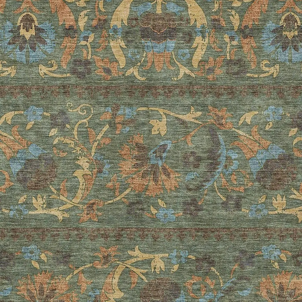 5' X 8' Green And Copper Floral Washable Indoor Outdoor Area Rug Homeroots Outdoor