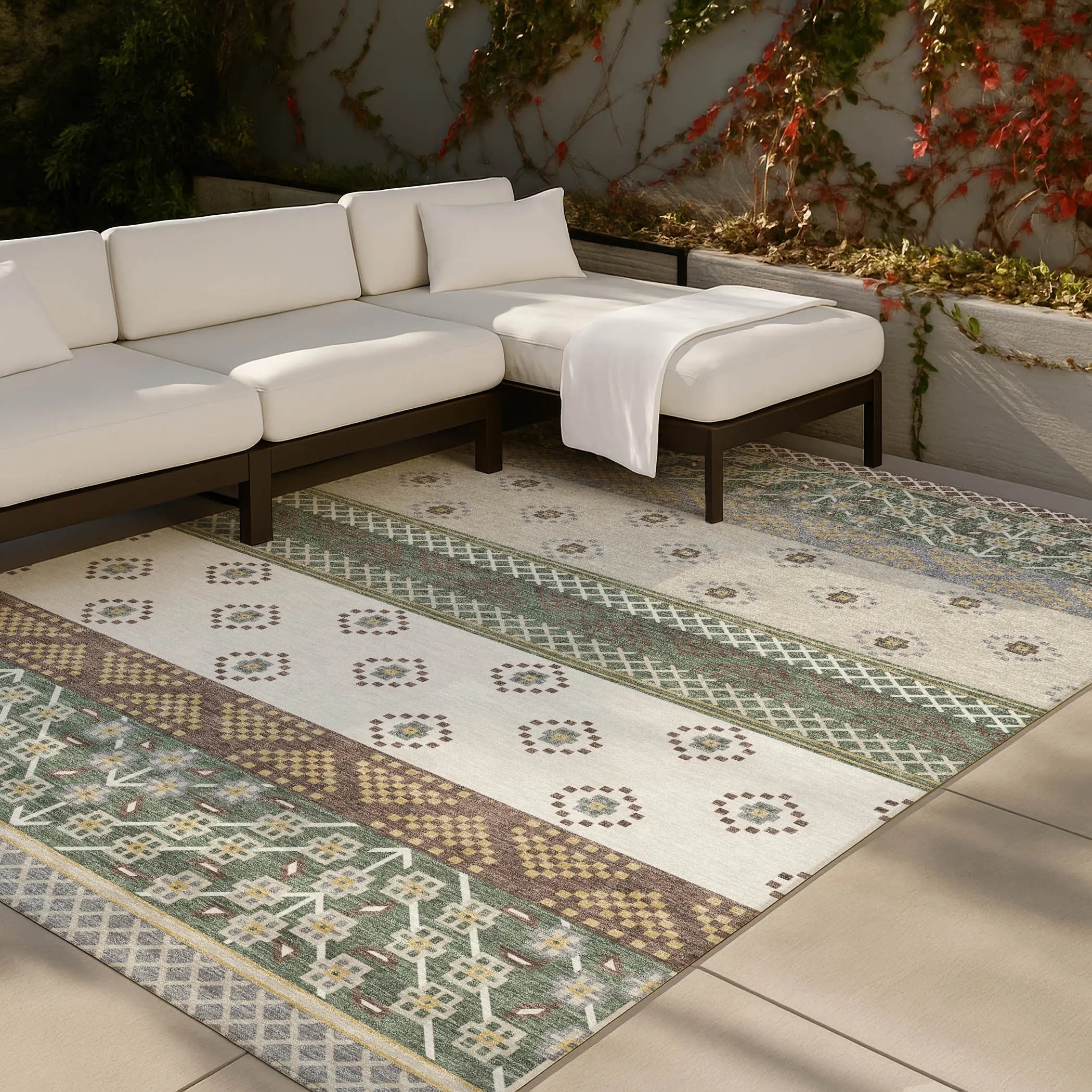 5' X 8' Green And Copper Striped Washable Indoor Outdoor Area Rug Homeroots Outdoor