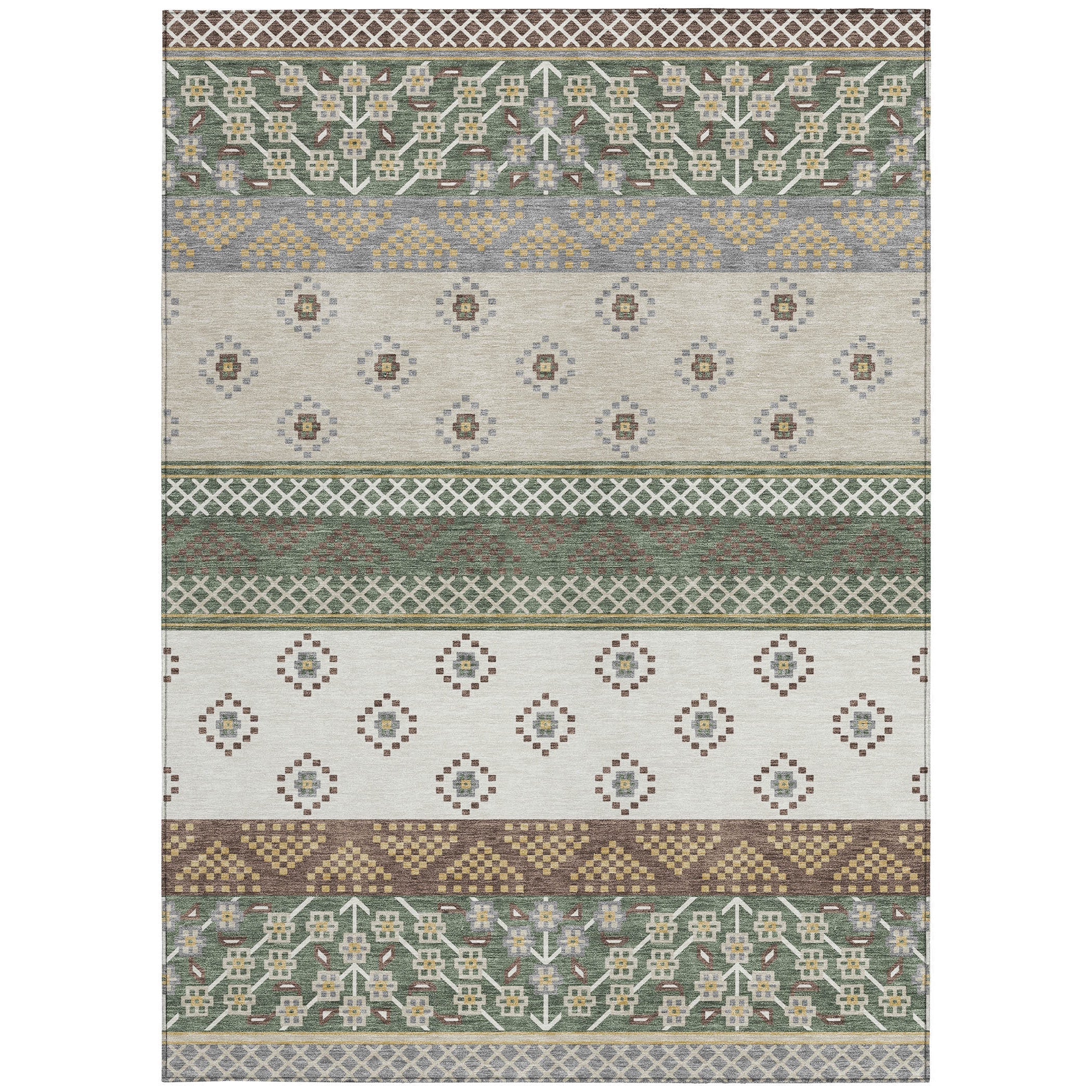 5' X 8' Green And Copper Striped Washable Indoor Outdoor Area Rug Homeroots Outdoor