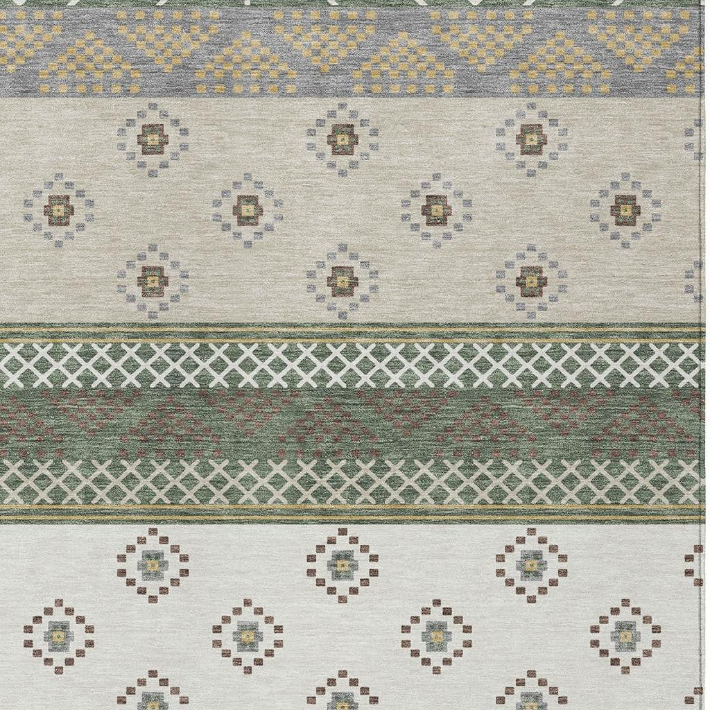 5' X 8' Green And Copper Striped Washable Indoor Outdoor Area Rug Homeroots Outdoor