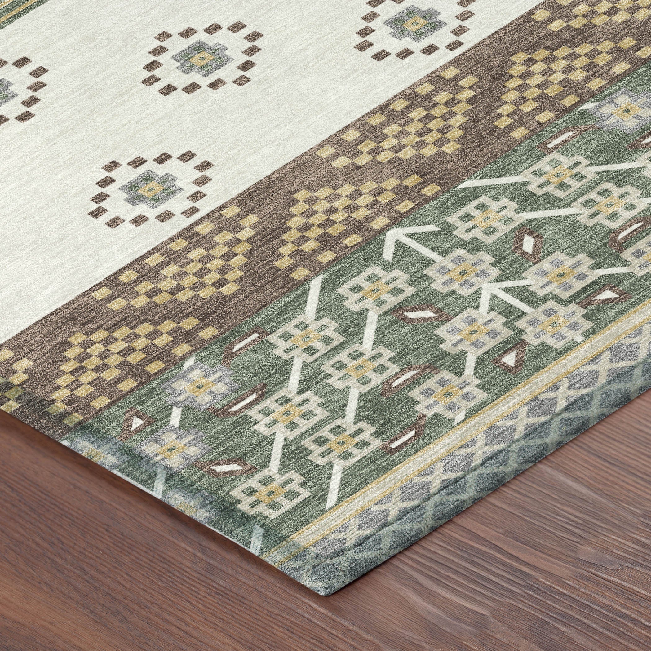5' X 8' Green And Copper Striped Washable Indoor Outdoor Area Rug Homeroots Outdoor