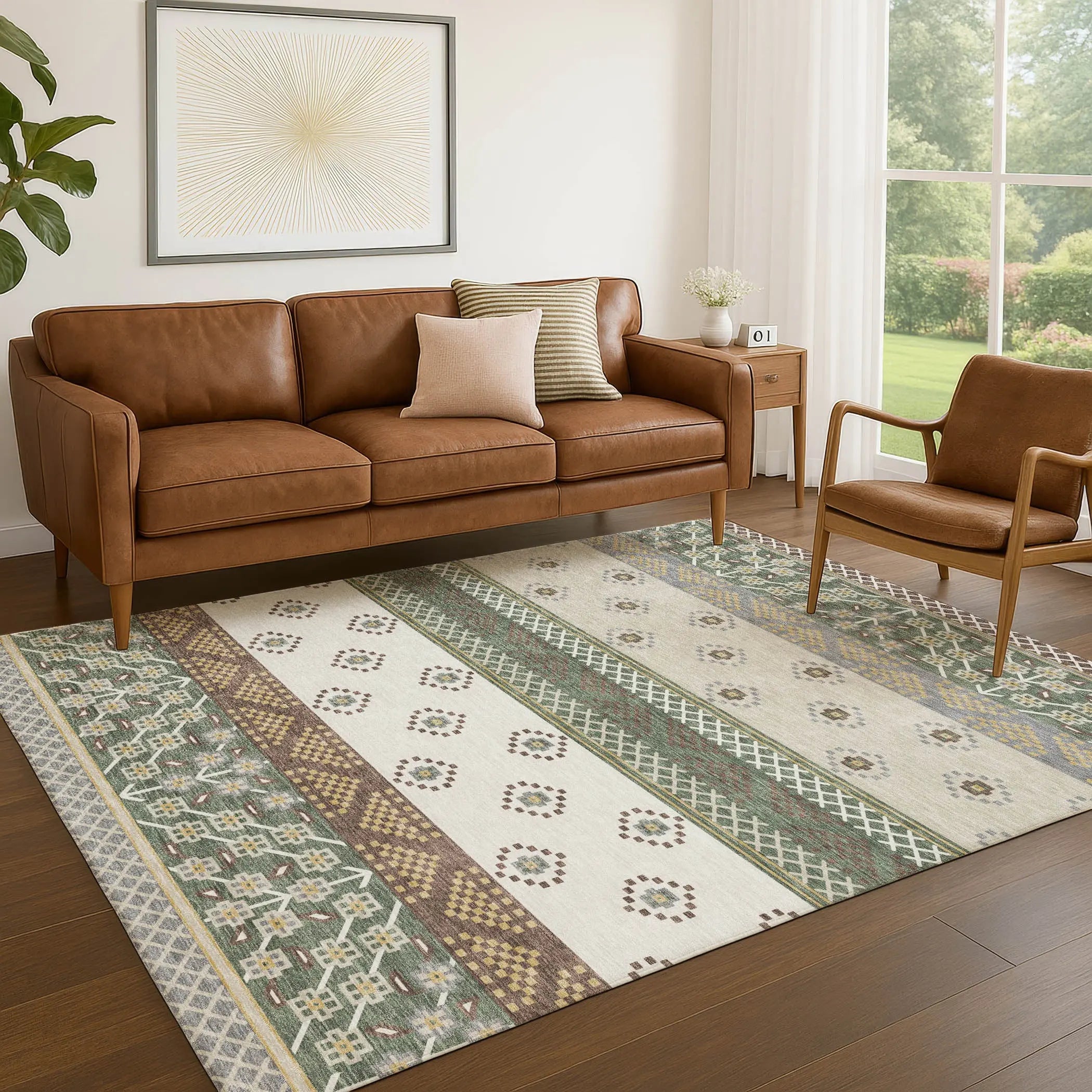 5' X 8' Green And Copper Striped Washable Indoor Outdoor Area Rug Homeroots Outdoor