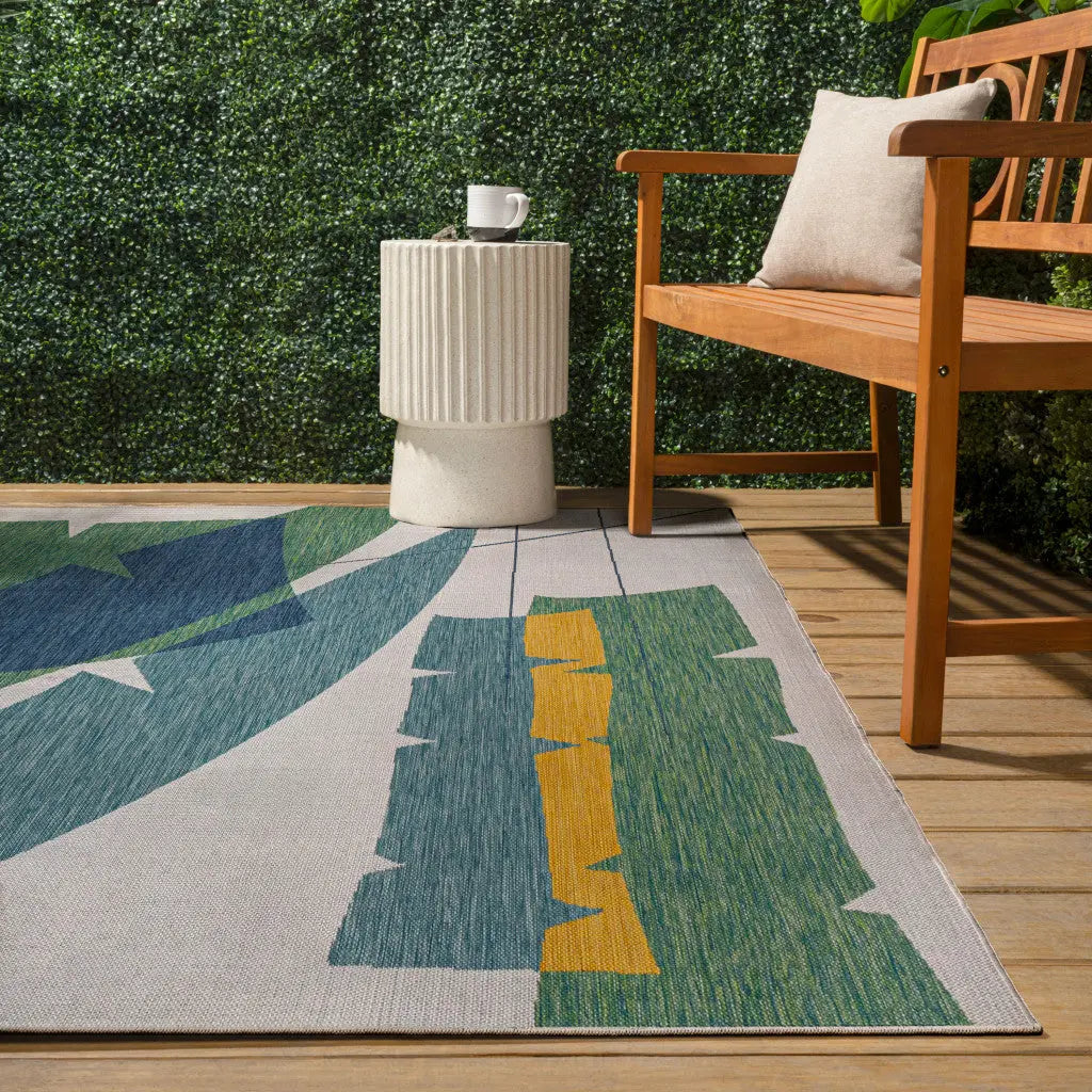 5' X 8' Green And Cream Abstract Indoor Outdoor Area Rug Homeroots Outdoor