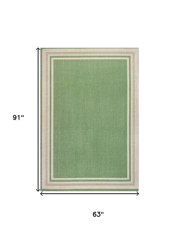 5' X 8' Green And Cream Indoor Outdoor Area Rug Homeroots Outdoor