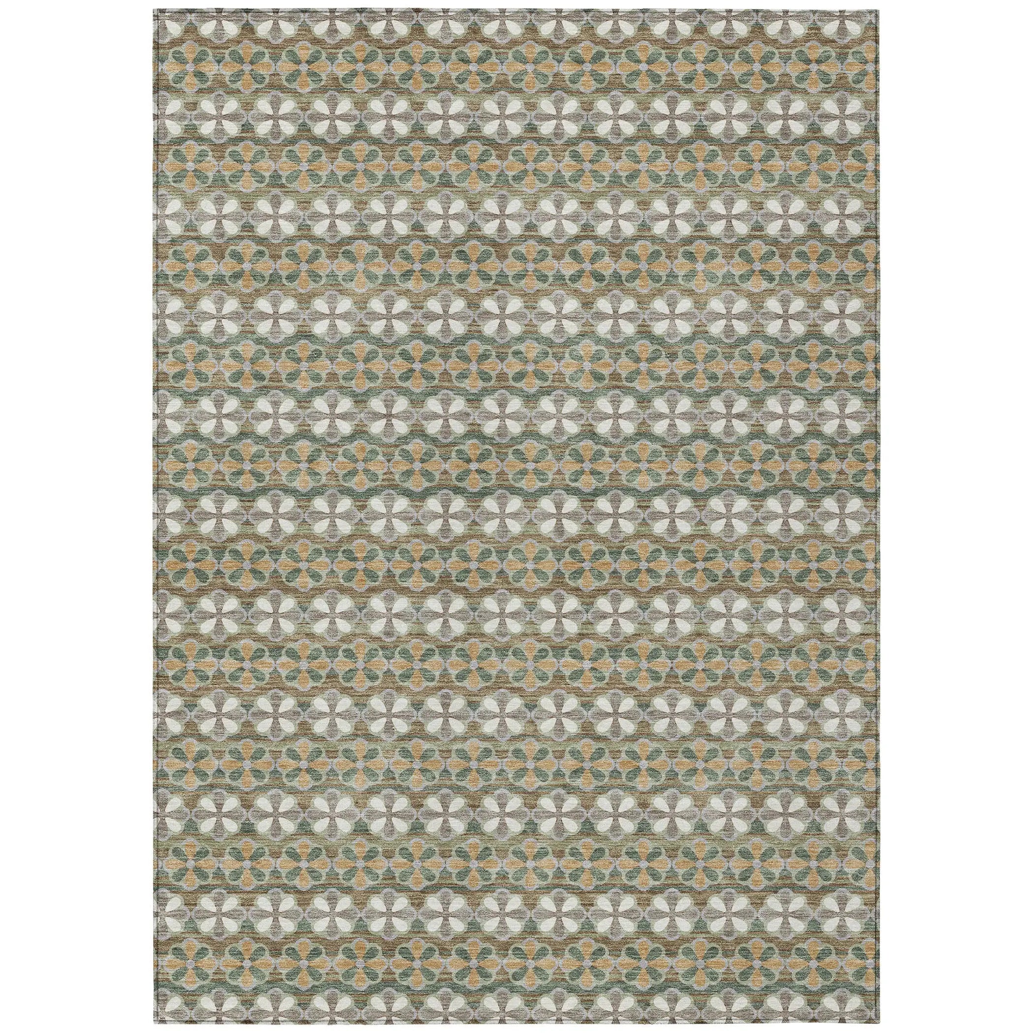 5' X 8' Green And Cream Striped Washable Indoor Outdoor Area Rug Homeroots Outdoor