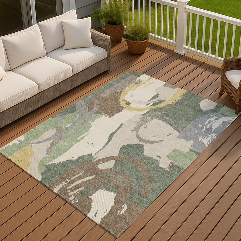 5' X 8' Green And Denim Blue Abstract Washable Indoor Outdoor Area Rug Homeroots Outdoor