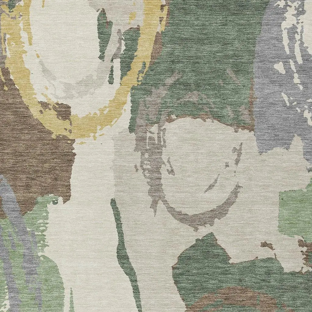 5' X 8' Green And Denim Blue Abstract Washable Indoor Outdoor Area Rug Homeroots Outdoor