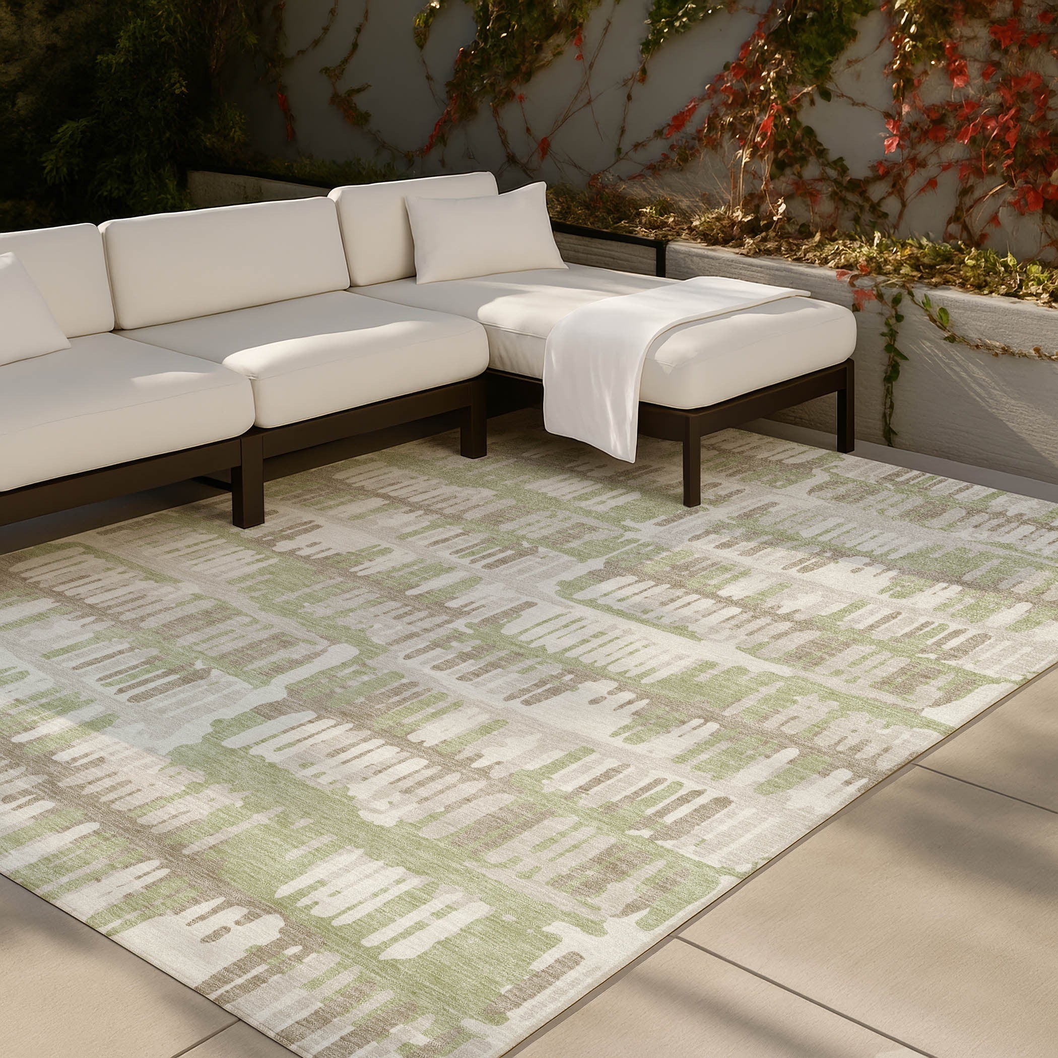 5' X 8' Green And Denim Blue Abstract Washable Indoor Outdoor Area Rug Homeroots Outdoor
