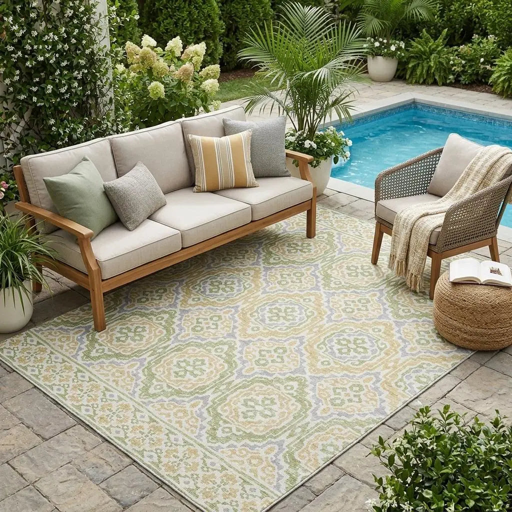 5' X 8' Green And Denim Blue Tribal Washable Indoor Outdoor Area Rug Homeroots Outdoor