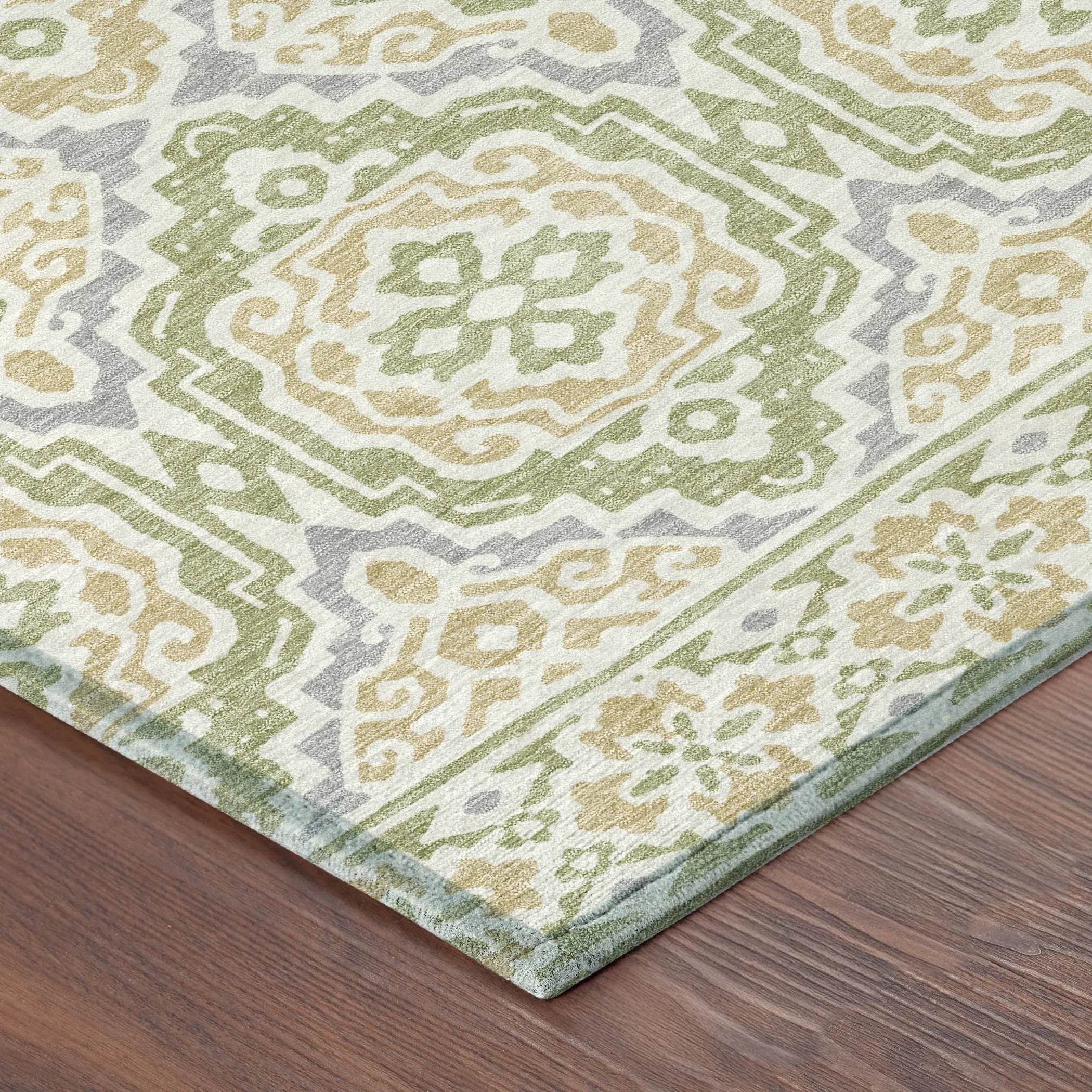 5' X 8' Green And Denim Blue Tribal Washable Indoor Outdoor Area Rug Homeroots Outdoor
