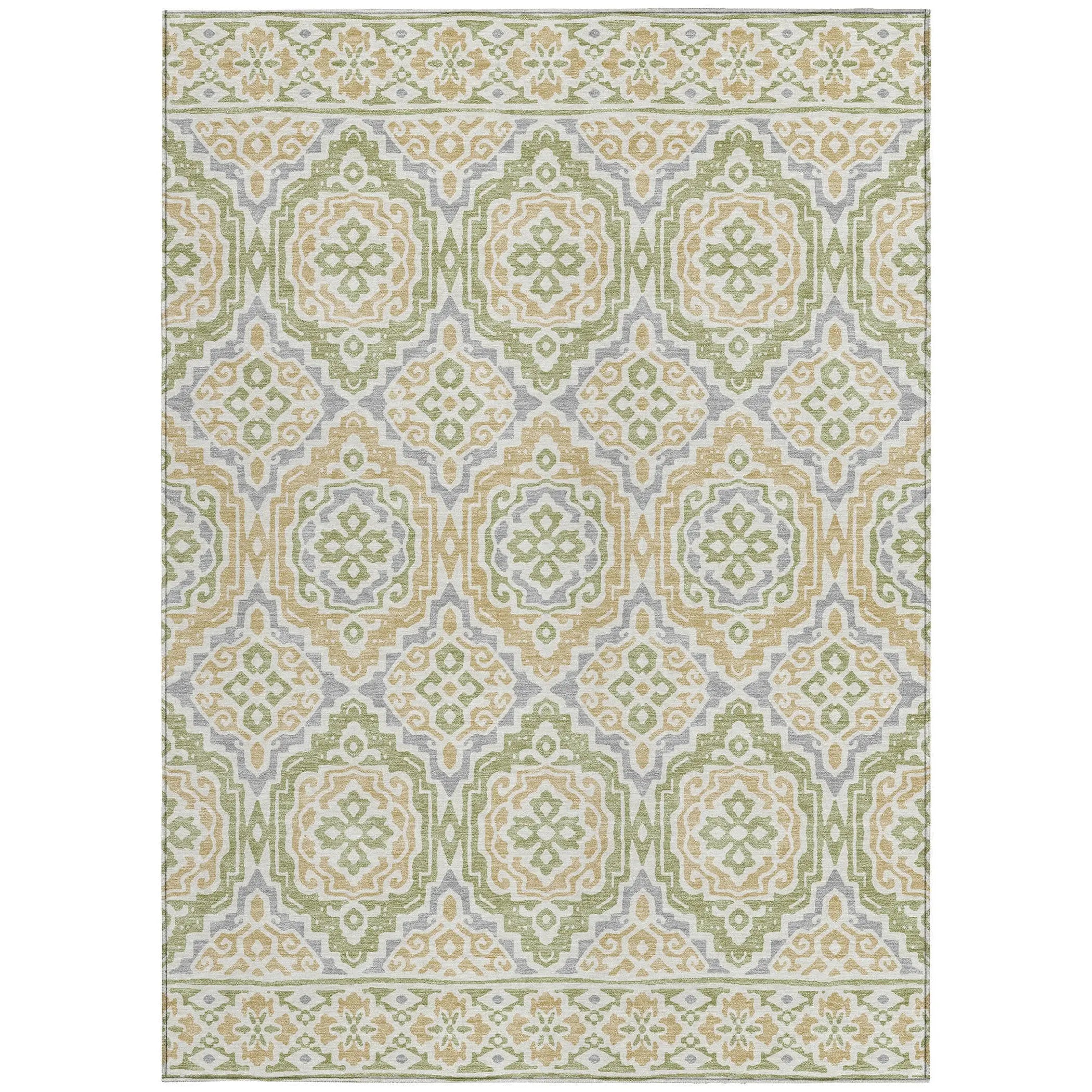 5' X 8' Green And Denim Blue Tribal Washable Indoor Outdoor Area Rug Homeroots Outdoor
