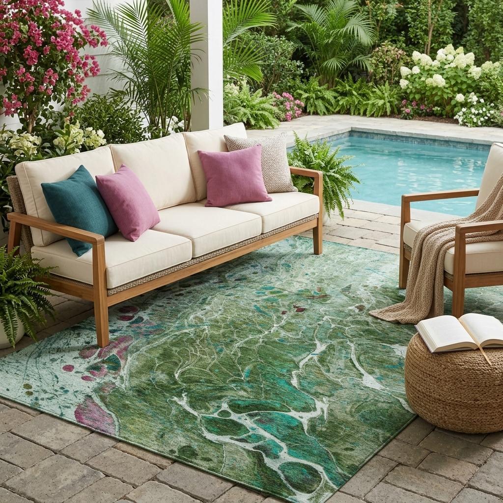 5' X 8' Green And Fern Green Abstract Washable Indoor Outdoor Area Rug Homeroots Outdoor