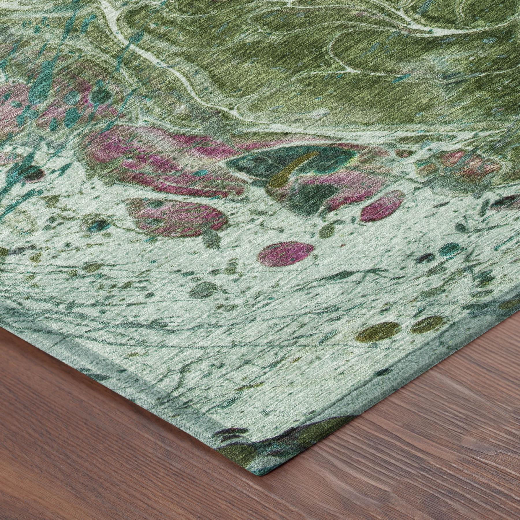 5' X 8' Green And Fern Green Abstract Washable Indoor Outdoor Area Rug Homeroots Outdoor