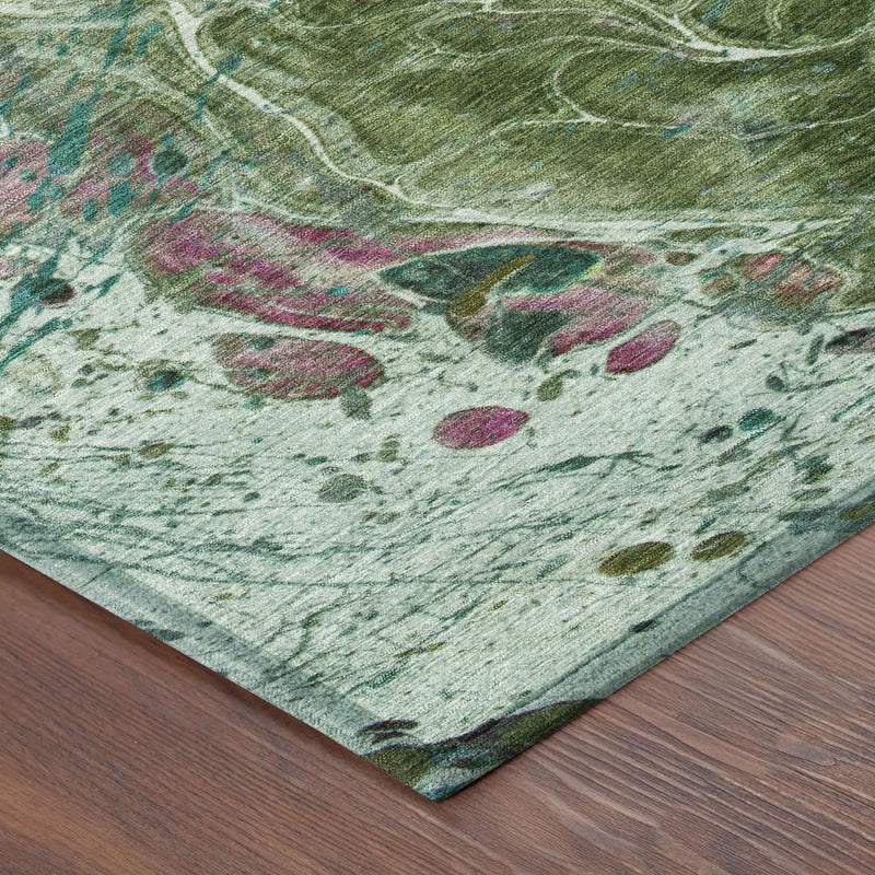 5' X 8' Green And Fern Green Abstract Washable Indoor Outdoor Area Rug Homeroots Outdoor