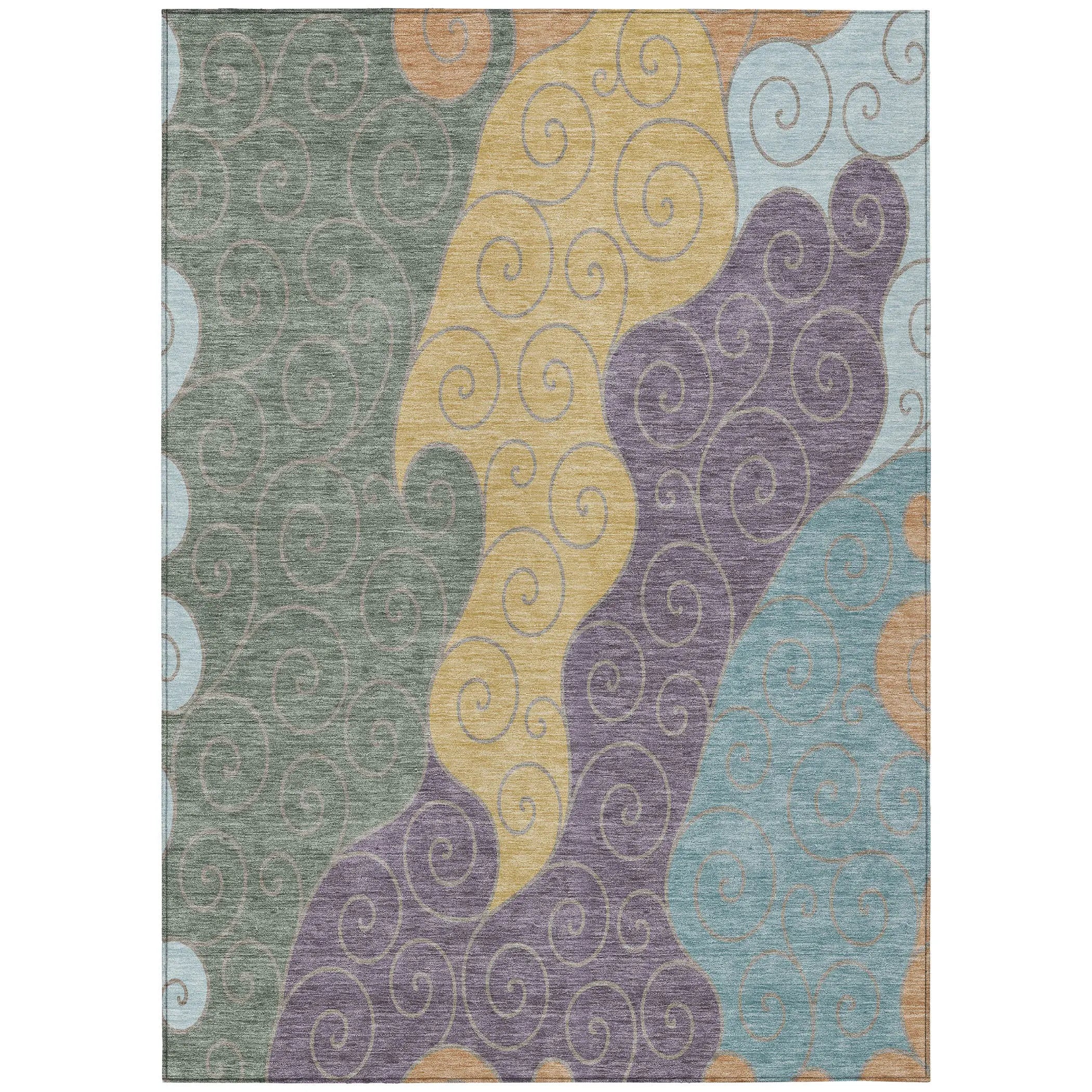 5' X 8' Green And Gold Abstract Washable Indoor Outdoor Area Rug Homeroots Outdoor