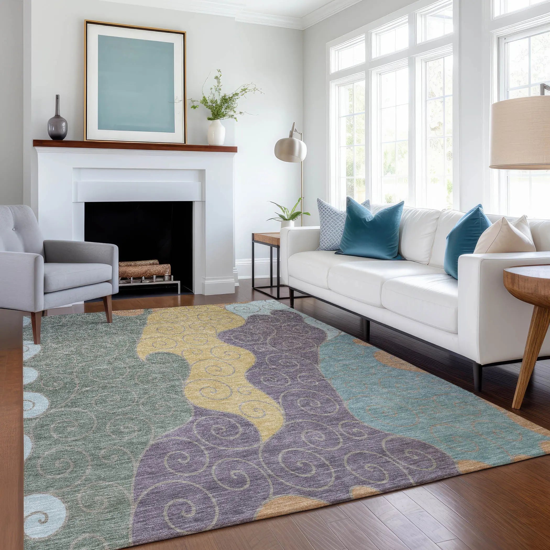 5' X 8' Green And Gold Abstract Washable Indoor Outdoor Area Rug Homeroots Outdoor