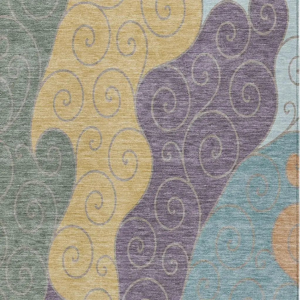 5' X 8' Green And Gold Abstract Washable Indoor Outdoor Area Rug Homeroots Outdoor