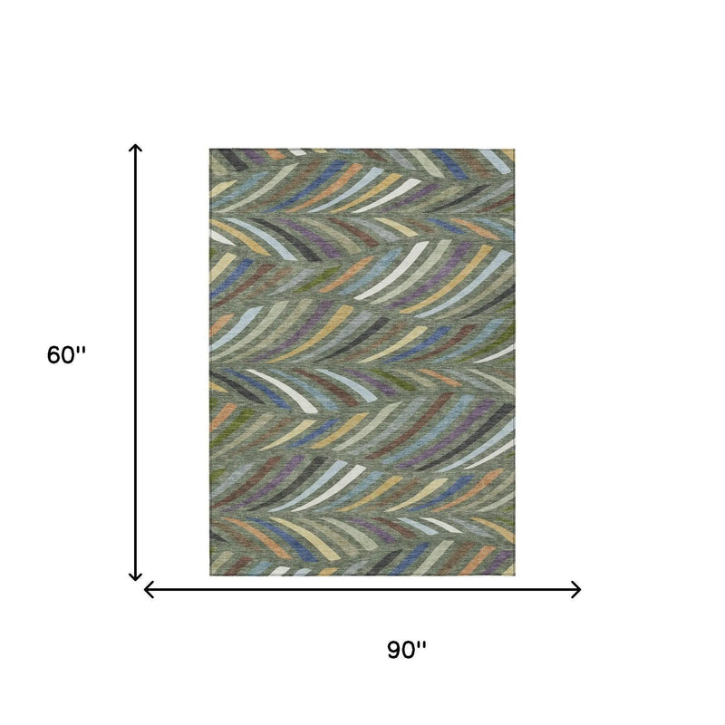 5' X 8' Green And Gold Abstract Washable Indoor Outdoor Area Rug Homeroots Outdoor