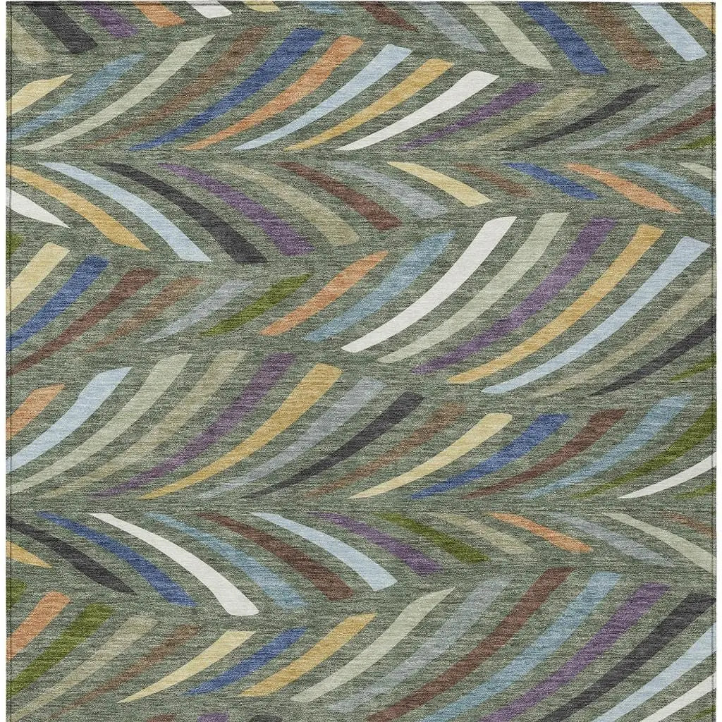 5' X 8' Green And Gold Abstract Washable Indoor Outdoor Area Rug Homeroots Outdoor
