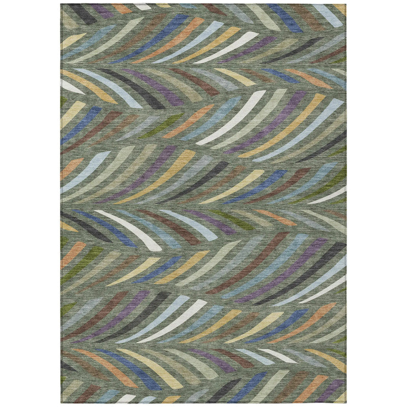 5' X 8' Green And Gold Abstract Washable Indoor Outdoor Area Rug Homeroots Outdoor