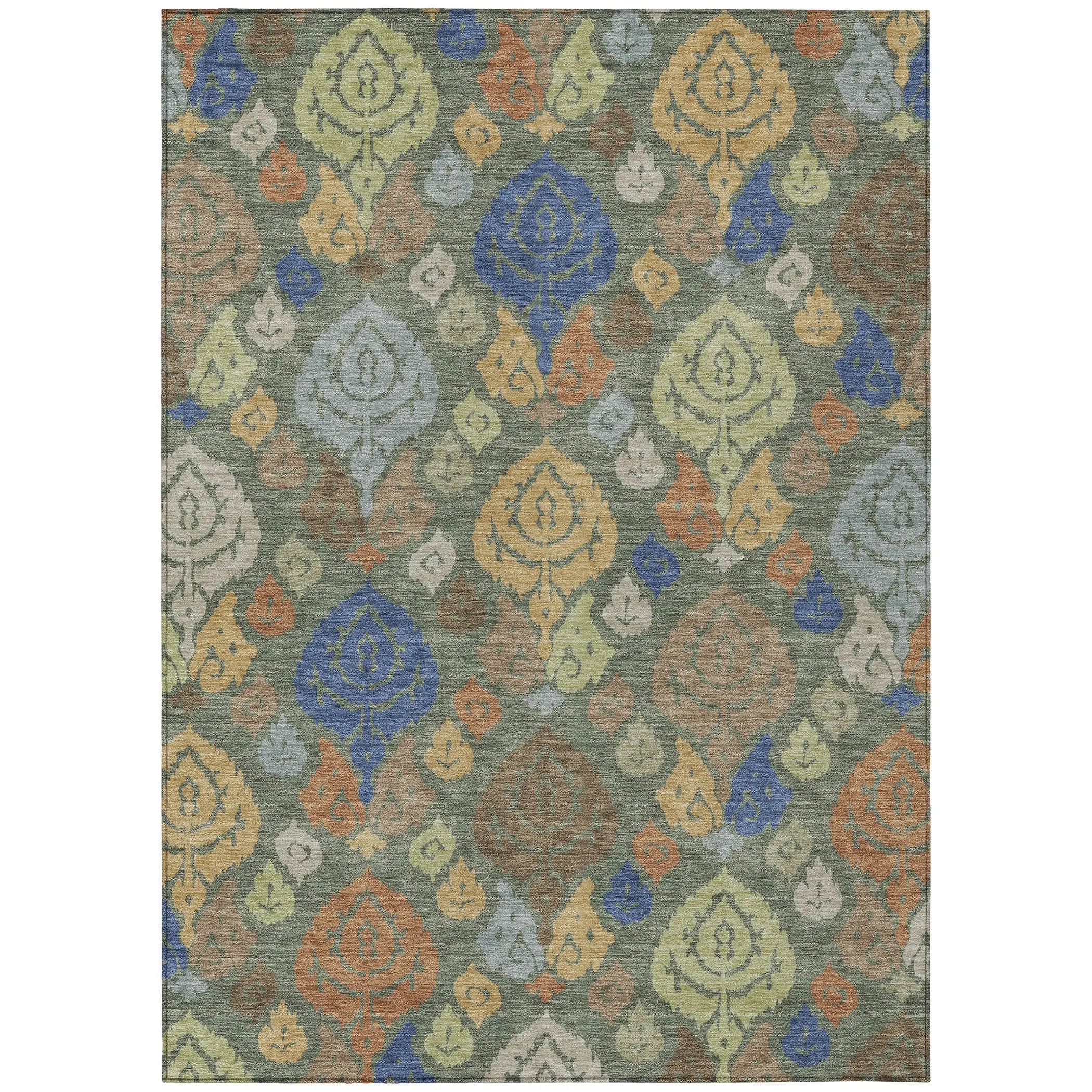 5' X 8' Green And Gold Damask Washable Indoor Outdoor Area Rug Homeroots Outdoor